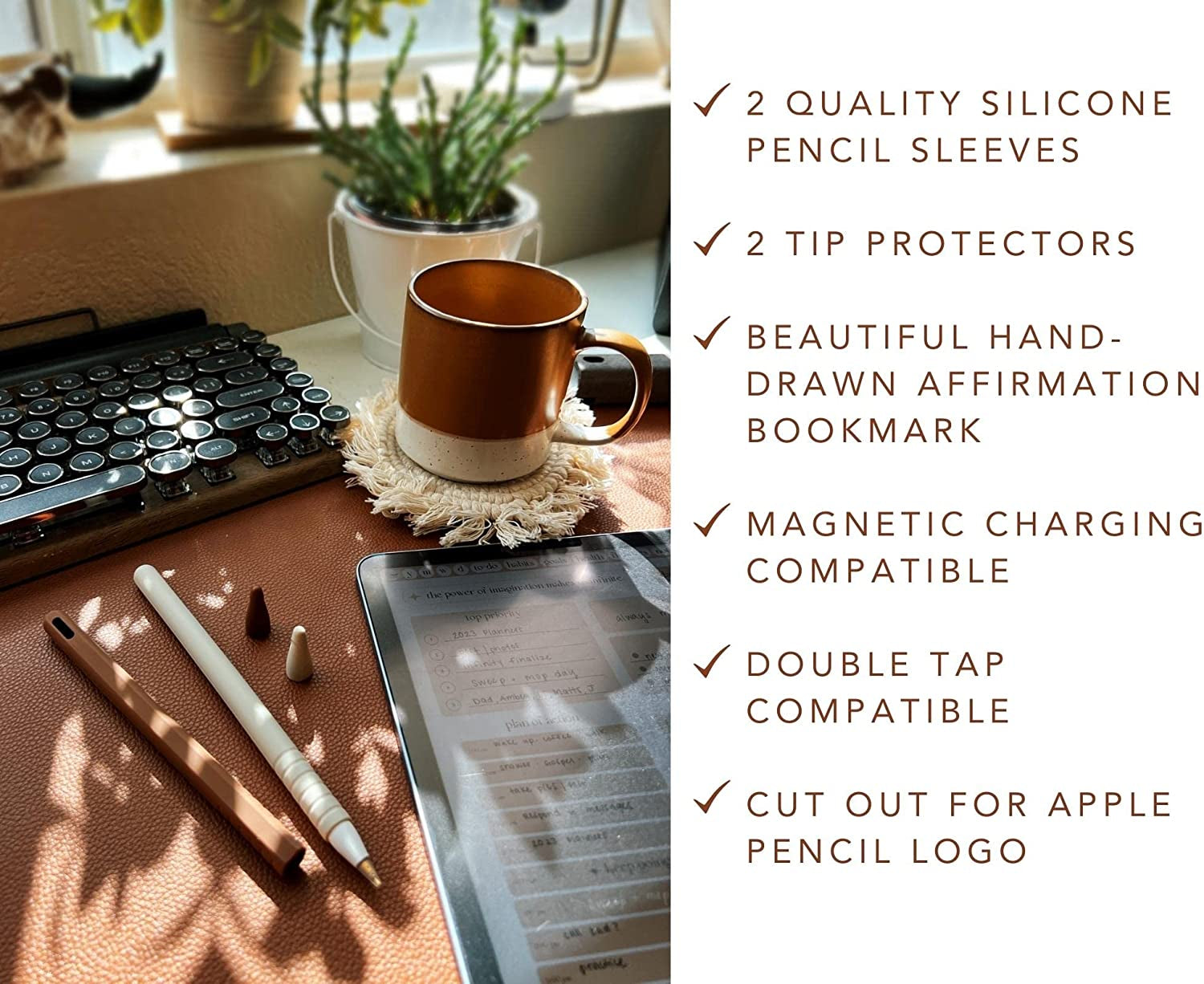 Blue Dune Studio Apple Pencil 2Nd Generation Protective Sleeve Cover Grip, Apple Pencil Case, Compatible with Magnetic Charging and Double Tap, Boho Neutral Colors (Brown/Beige 2-Pack)  Blue Dune Studio   