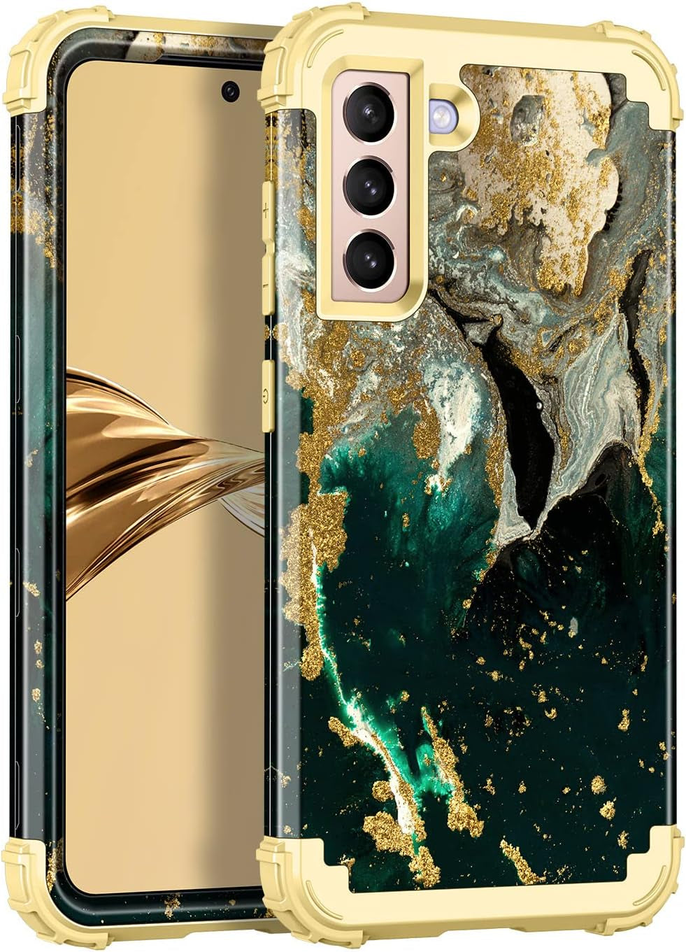 Rancase for Galaxy S21 5G Case,Three Layer Heavy Duty Shockproof Protection Hard Plastic Bumper +Soft Silicone Rubber Protective Case for Samsung Galaxy S21 5G 6.2 Inch,Purple Mandala  Rancase Black/Gold  