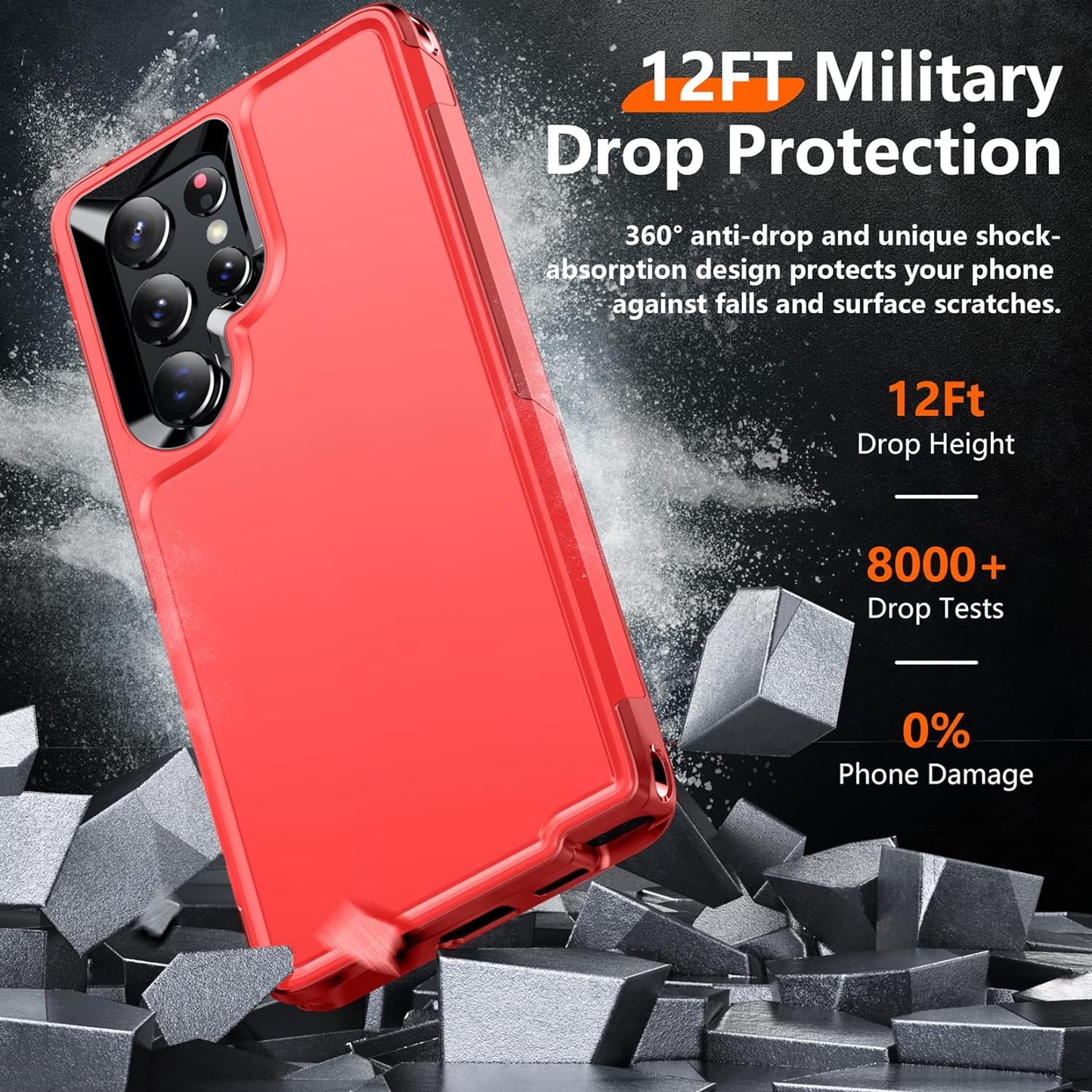 Temdan [Heavy Shockproof for Samsung Galaxy S22 Ultra Case,With 2 Pack [Soft Screen Protector + Camera Lens Protector] [Military Grade Drop Protection] Tough Rugged Full-Body Protection Phone Case Red  Temdan   