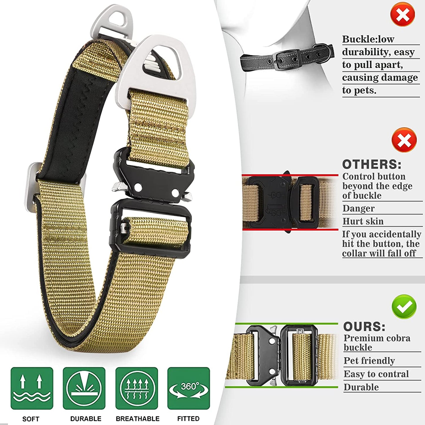 MOOGROU Dog Collar with Airtag Holder,Quick-Release Metal Buckle Heavy Duty Pet Collar for Small Medium Large Dogs,Premium Adjustable Nylon Airtag Dog Collar with Soft Neoprene Padded Comfy Brown 1.2"  MOOGROU   