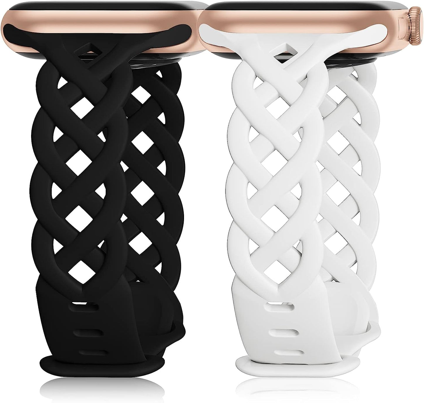 Braided Silicone Bands Compatible with Apple Watch 38Mm 40Mm 41Mm for Women, Slim Thin Narrow Hollow-Out Replacement Strap Cute Wristbands Adjustable for Iwatch Series SE 8/7/6/5/4/3/2/1 Women 2 Pack  Bandiction Black/White 42mm/44mm/45mm/49mm 