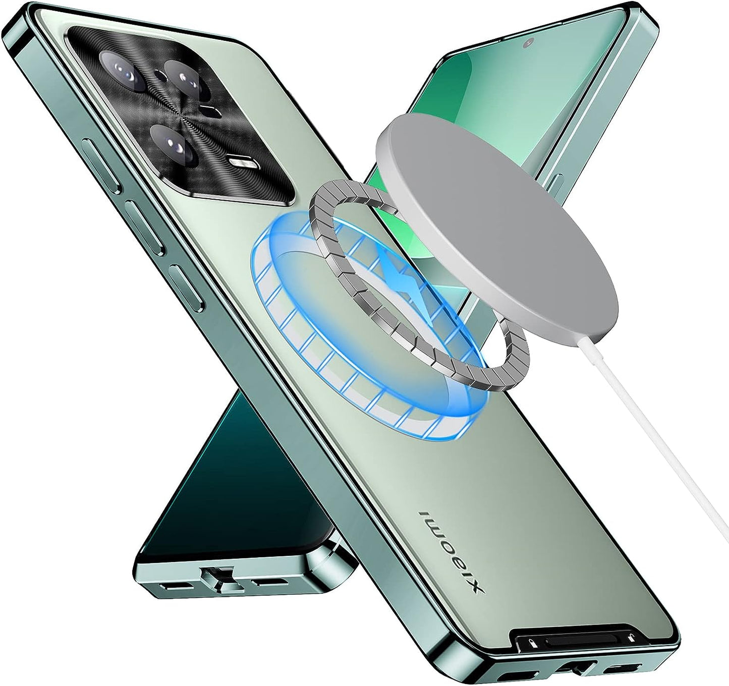 Tffozssi Case for Xiaomi 13, Compatible with Magsafe Magnetic Adsorption Metal Bumper Back Translucent Matte PC Cover, Black  Tffozssi Green Xiaomi 13 Pro 