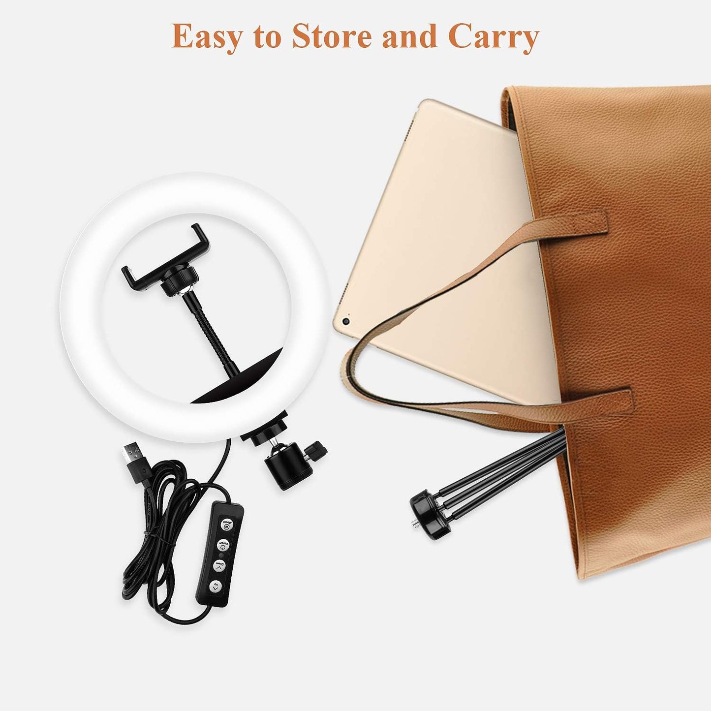 8'' Ring Light with Tripod Stand & Phone Holder for Selfie, Makeup,Live Streaming & Youtube Video,3 Light Modes and 10 Brightness Level,Dimmable Desk Makeup Ring Light  TBJSM   