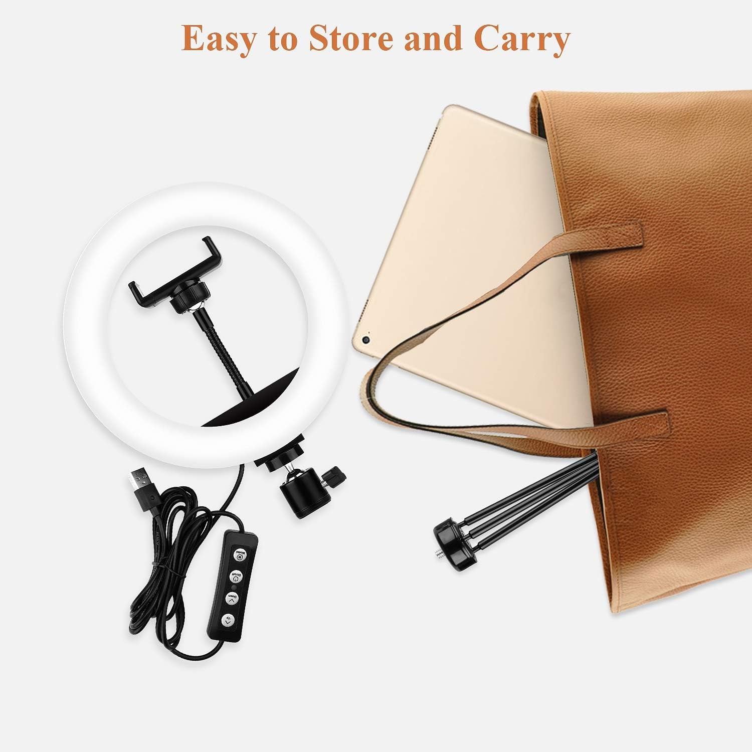 8'' Ring Light with Tripod Stand & Phone Holder for Selfie, Makeup,Live Streaming & Youtube Video,3 Light Modes and 10 Brightness Level,Dimmable Desk Makeup Ring Light  TBJSM   