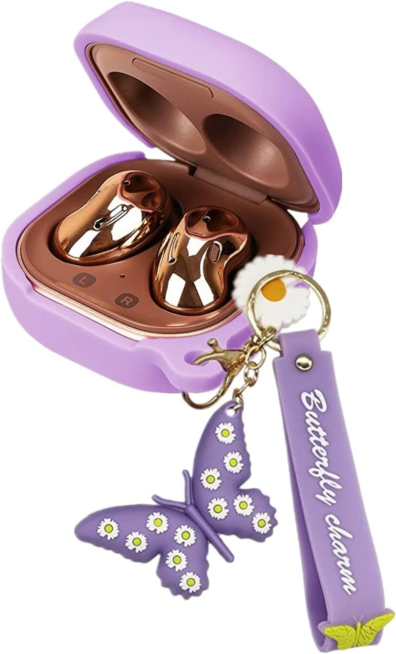 Silicone Case Compatible with Samsung Galaxy Buds 2 Case (2021) / Galaxy Buds Pro Case (2021) / Galaxy Buds Live Case (2020) with Butterfly Keychain Kit Case Gift for Women Girl Kids Teens (Purple)  XBAbikhonsr-02   