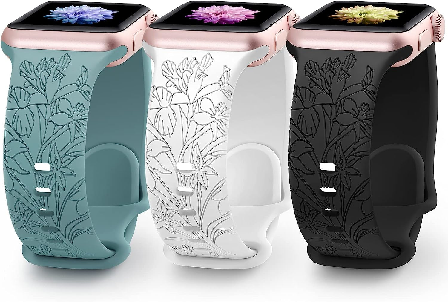 Merlion Sport Band for Apple Watch Band 38Mm 40Mm 41Mm 42Mm 44Mm 45Mm 49Mm, Soft Silicone Bands for Iwatch Bands for Women, for Iwatch Ultra 8 7 SE 6 5 4 3 2 1  Merlion Clivia-Black/Pinegreen/White 42/44/45/49mm 