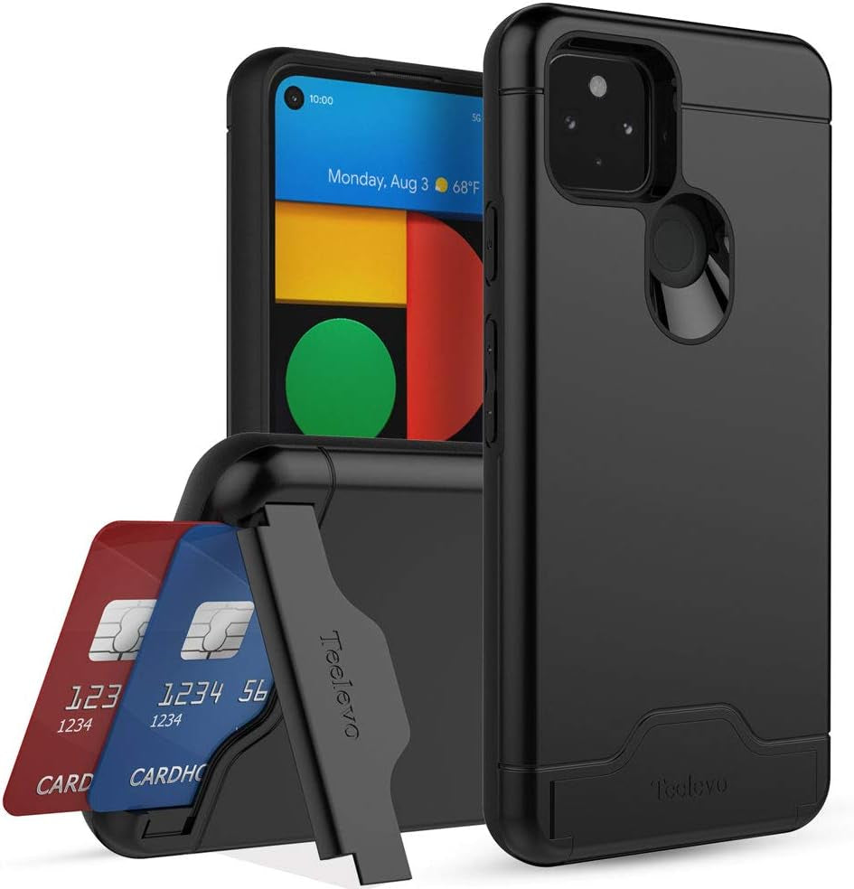 Teelevo Wallet Case for Google Pixel 4A 5G, Dual Layer Case with Card Slot Holder and Kickstand for Google Pixel 4A 5G - Black  Teelevo   