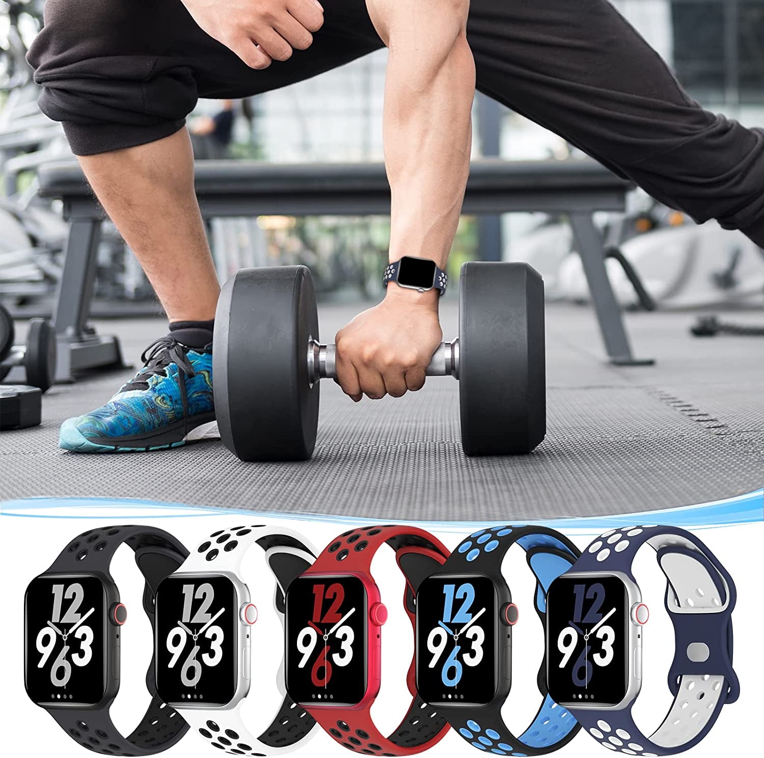 Biudien 5 Pack Sport Bands Compatible with Apple Watch Band 49Mm 45Mm 44Mm 42Mm 41Mm 40Mm 38Mm, Soft Silicone Strap Replacement Breathable Wristband for Iwatch Ultra Series 8 SE 7 6 5 4 3 2 1  Biudien   