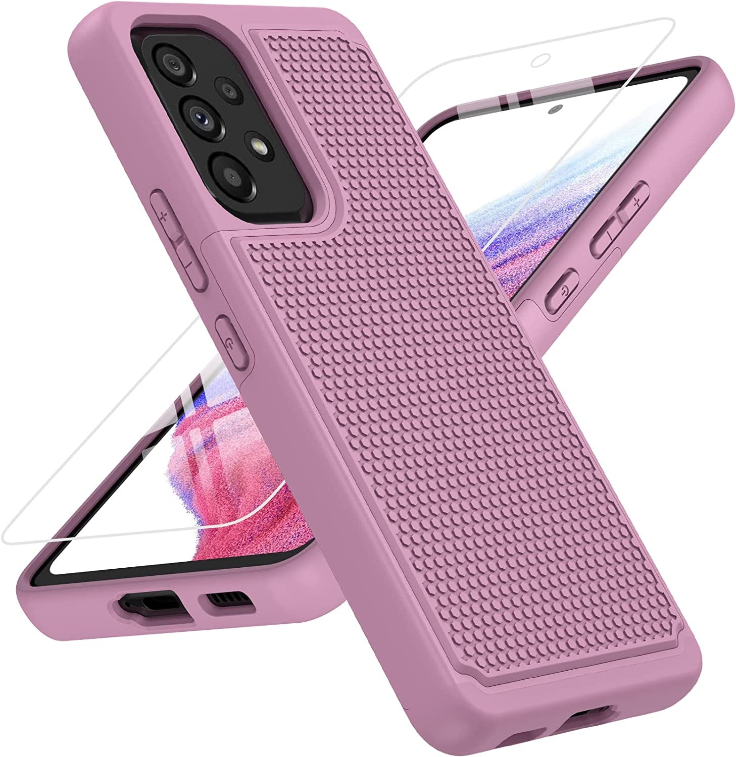 BNIUT for Samsung Galaxy A53 5G (Samsung A53 5G UW) Case: Dual Layer Protective Heavy Duty Cell Phone Cover Shockproof Rugged with Non Slip Textured Back - Military Protection - 6.5Inch (Navy Blue)  binghexin Raspberry Pink  