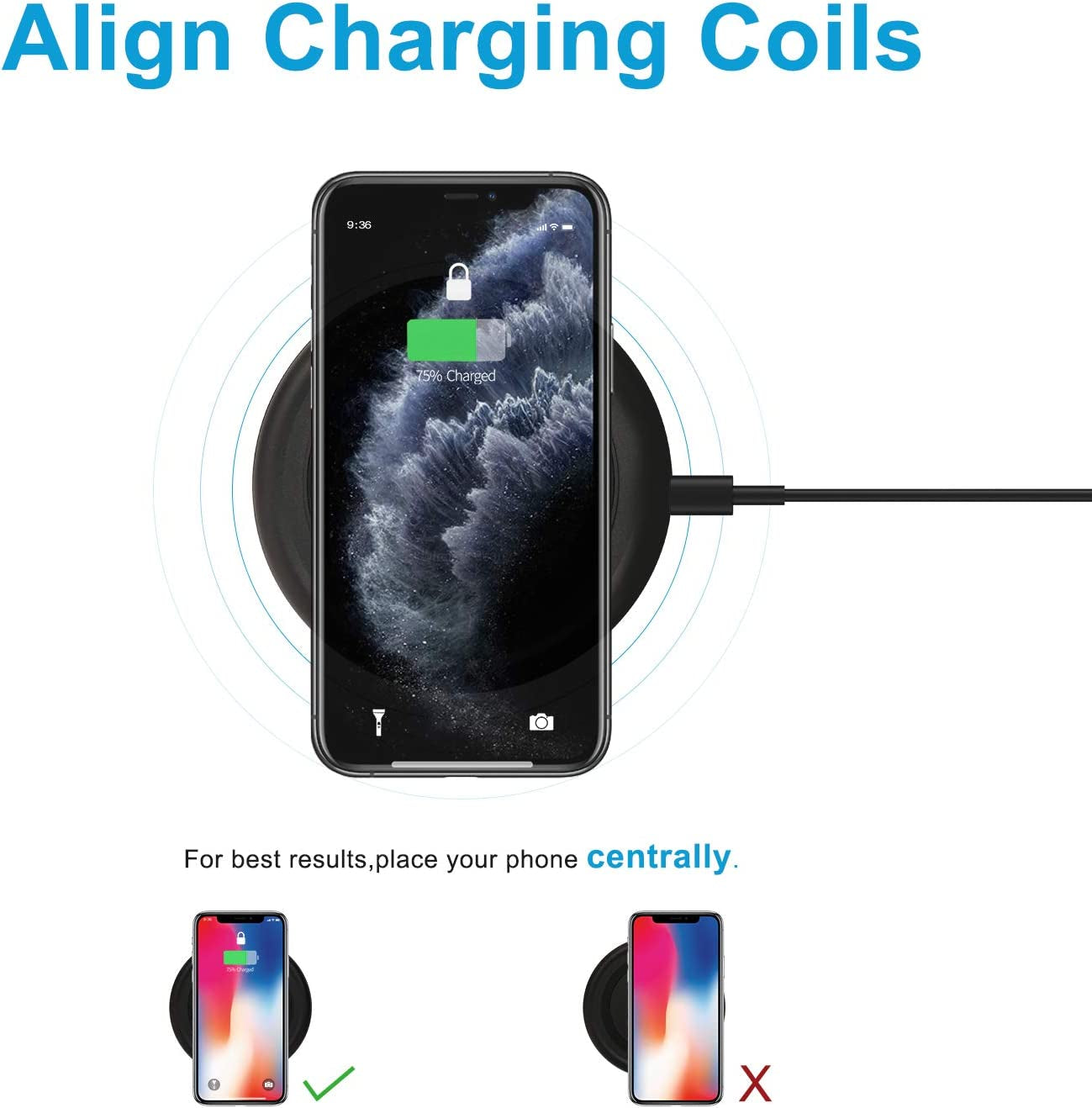 Wireless Charger 10W Qi Fast Wireless Charging Pad,7.5W Compatible with Iphone 11,11 Pro,11 Pro Max,Xs Max,Xr,Xs,X,8,8 Plus,10W for S10,S10+,S9,S8,Note 10,10+,9,8,Airpods(No AC Adapter)  Omhong   