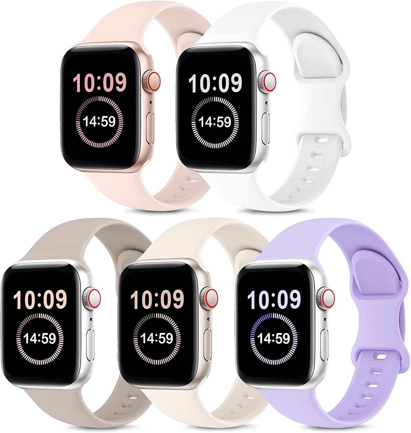OYODSS 5 Pack Bands Compatible with Apple Watch Band 38Mm 40Mm 41Mm 42Mm 44Mm 45Mm 49Mm Women Men, Soft Silicone Sport Replacement Strap Compatible with Iwatch Ultra SE Series 8 7 6 5 4 3 2 1  OYODSS Starlight/White/Pink Sand/Lavender/Milk Tea 38mm/40mm/41mm M/L 