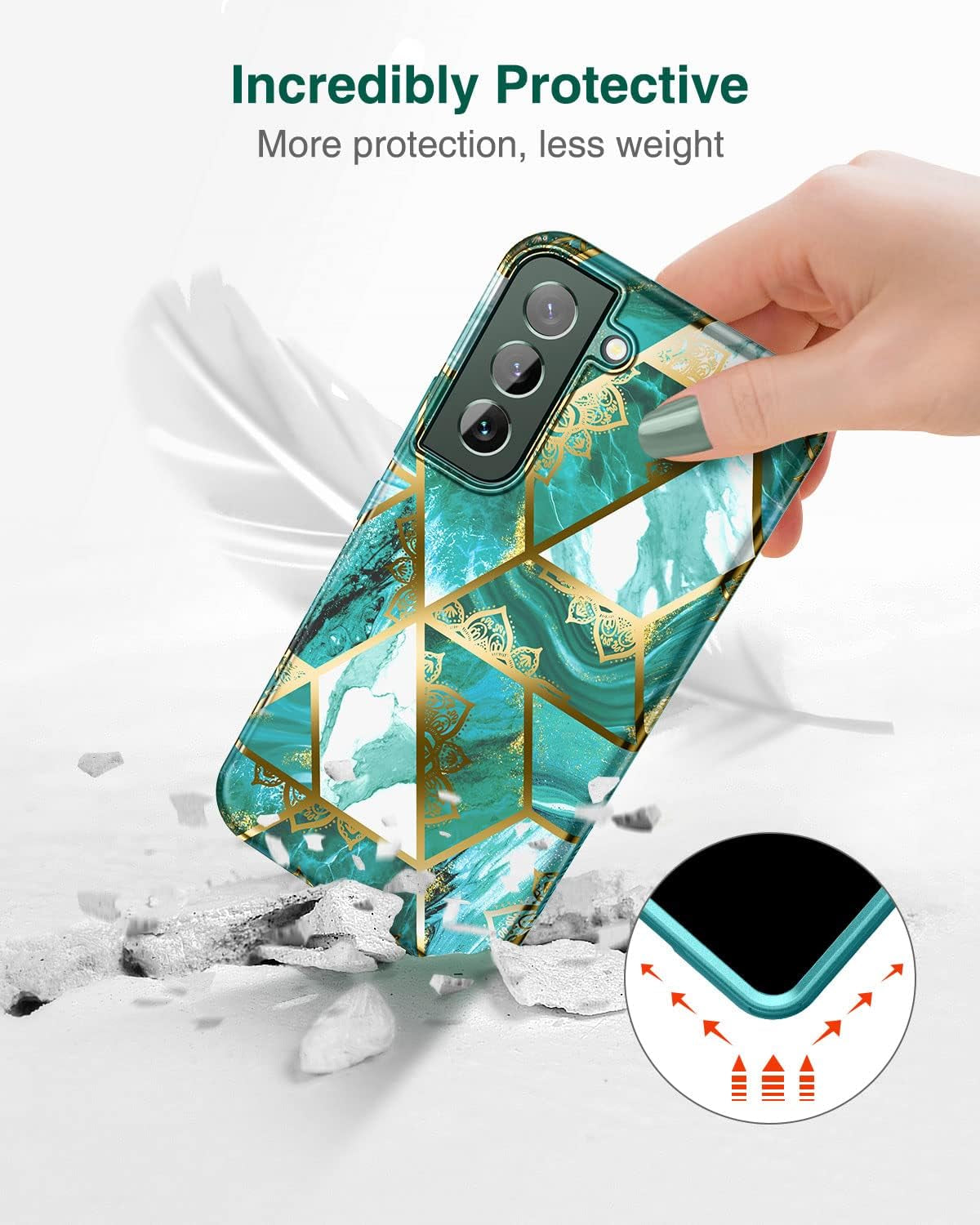 SURITCH for Samsung Galaxy S22 Case, [Built-In Screen Protector] Full Body Protection Shockproof Rugged Bumper Slim Soft Silicone Protective Cover for Galaxy S22 6.1 Inch (Green Mandala)  SURITCH   