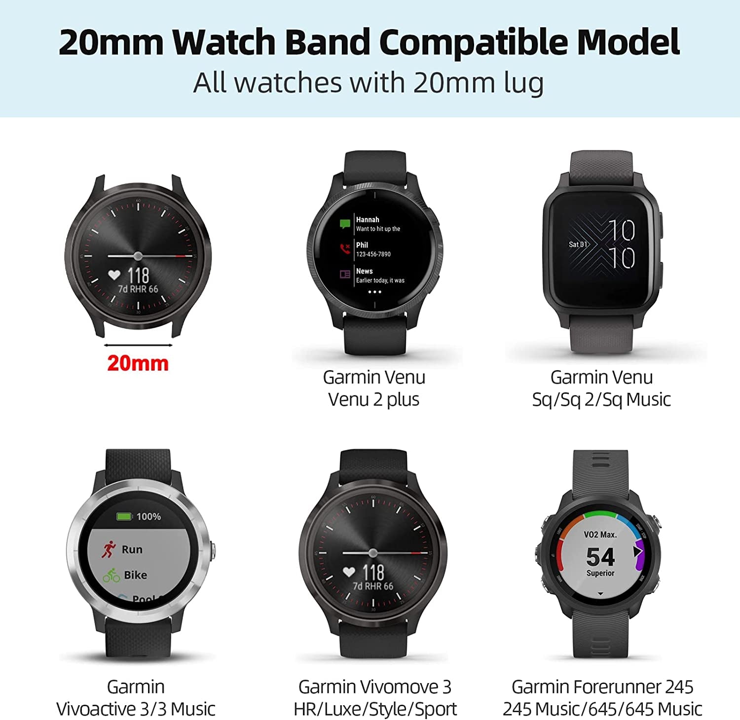 Mackpoimer Magnetic Bands for Garmin Venu/Vivoactive 3 Watch Band, 20Mm Silicone Wristband with Adjustable Magnetic Folding Buckle for Garmin Venu Sq, Vivoactive 3 Music, Forerunner 645/245 Music  MAKCPOIMER   