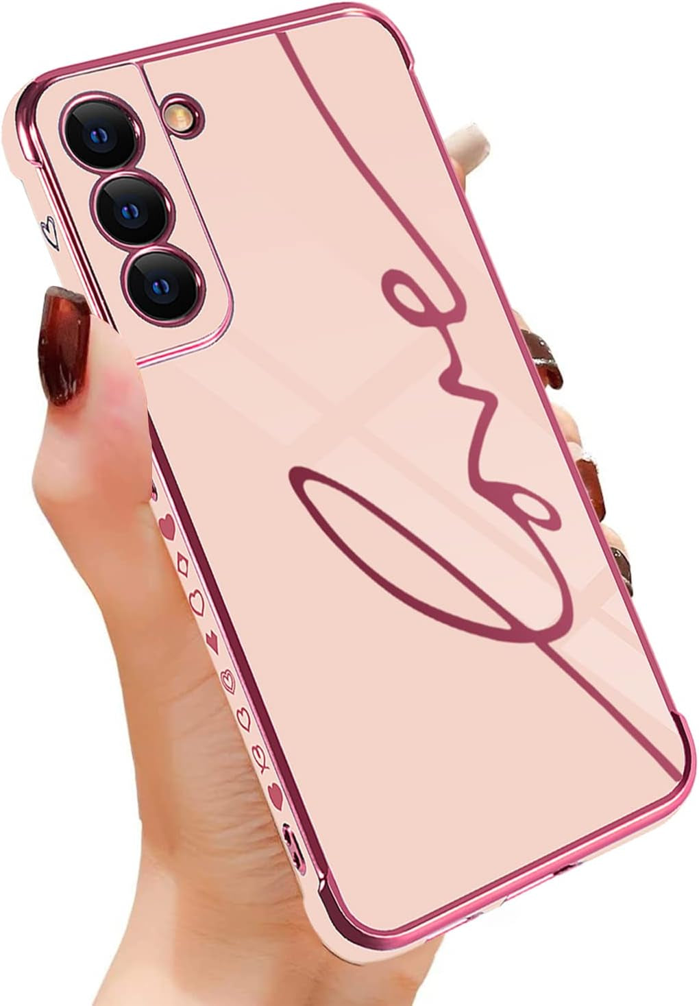 Eiyikof Compatible for Samsung Galaxy S20 FE 5G 6.5" Case with Cute Side Love Heart and Plating Love Letter Pattern Case for Women Girls Shockproof Soft TPU Full Camera Lens Protection Case-Pink  Eiyikof Pink Samsung Galaxy S22 Case 