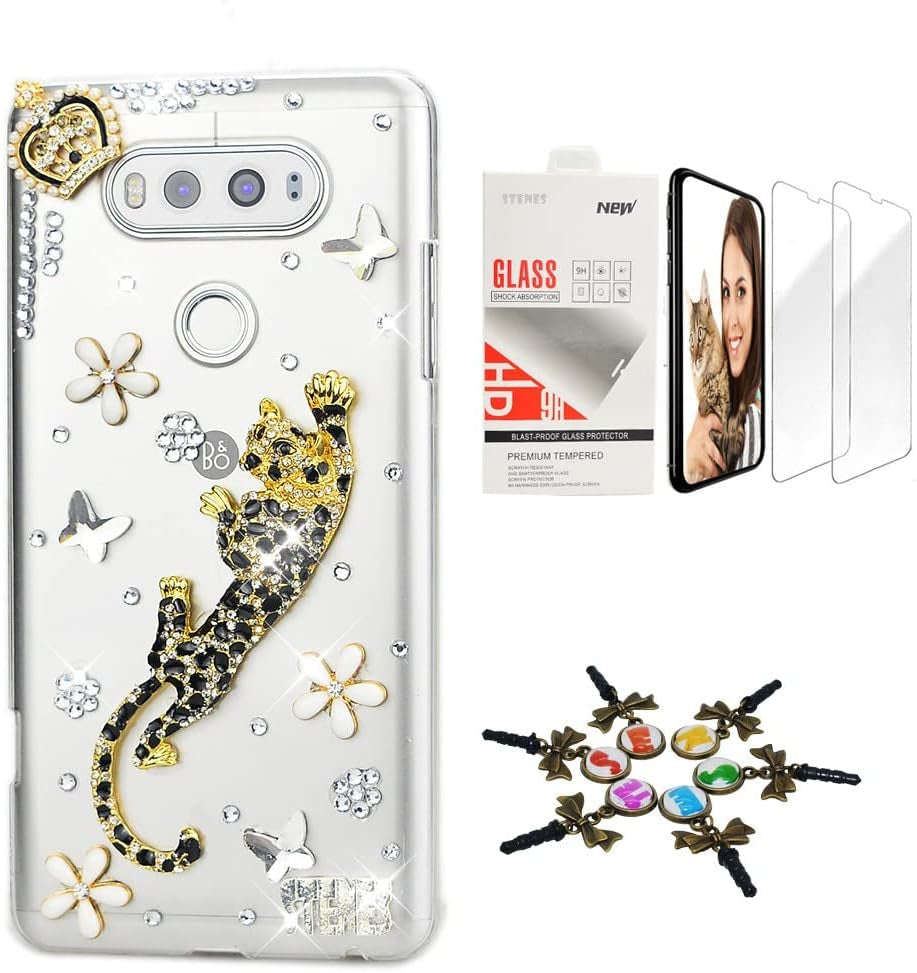 STENES Bling Case Compatible with LG G6 / LG G6 plus - Stylish - 3D Handmade [Sparkle Series] Tropical Fish Mermaiddesign Cover with Screen Protector [2 Pack] - Blue  STENES Leopard Crown Flowers / Gold Design For Lg Aristo 