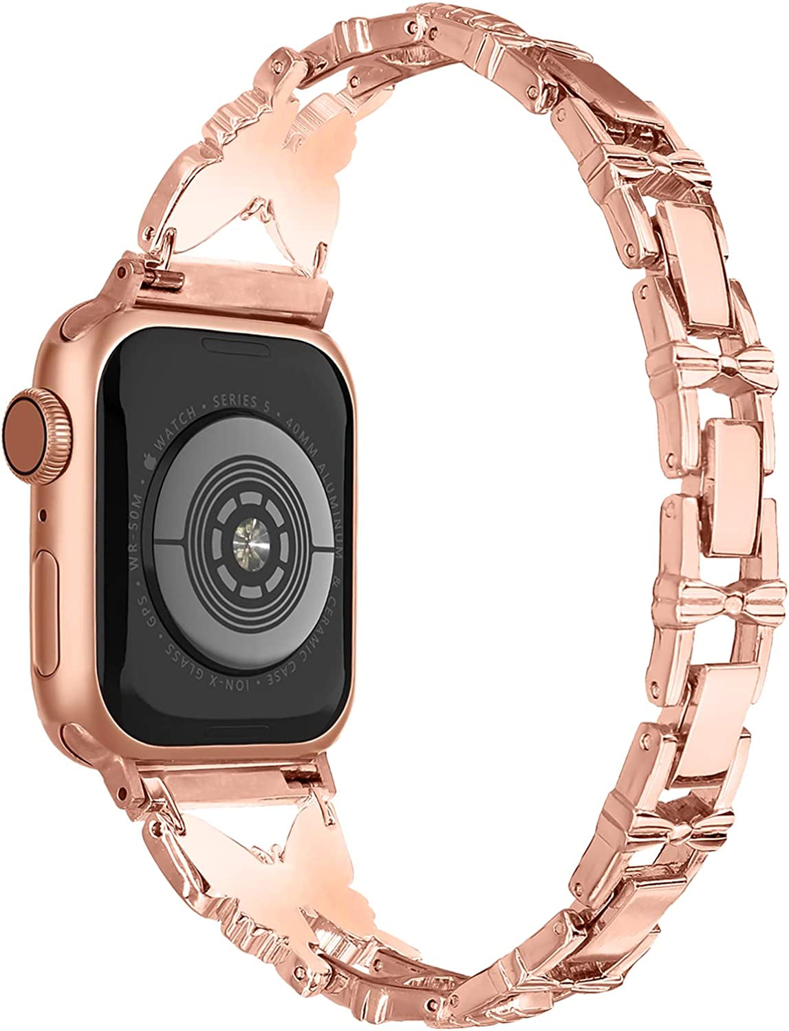 Wipalor Compatible with Apple Watch Band 42Mm 44Mm 45Mm 49Mm, Lightweight for Women, Easy Adjustable Bracelet, Shiny Diamond on Butterfly, Jewelry Metal Strap for Iwatch Series 8 7 6 5 4 3 2 1 SE Ultra(Rose Gold)  NB-tech Company   