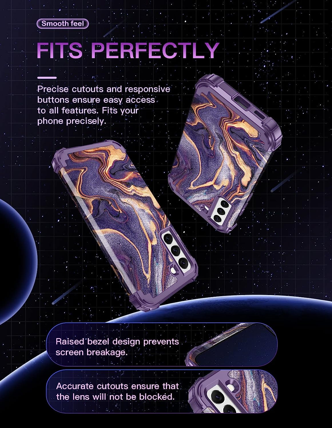 LONTECT for Galaxy S22 plus Case Shockproof 3 in 1Heavy Duty Rugged Hybrid Sturdy High Impact Durable Protective Cover Case for Samsung Galaxy S22 Plus/S22+ 5G 6.6 2022,Marble/Dark Purple  Lontect   