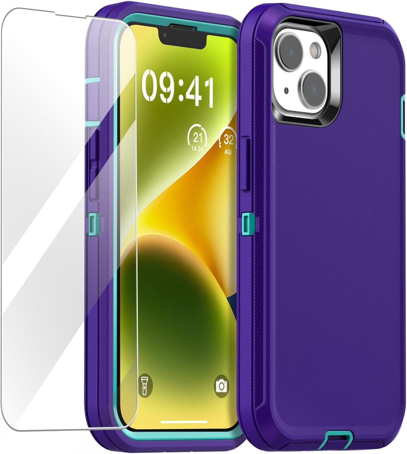 Aicase Magnetic Case for Iphone 14 Plus,Support Magnetic Car Mount Heavy Duty 2-Layer Pocket-Friendly Durable Military Grade Protection Shockproof/Dropproof Protective Cover for Iphone 14 plus 6.7"_1  AICase Iris Purple With Glass Protector  