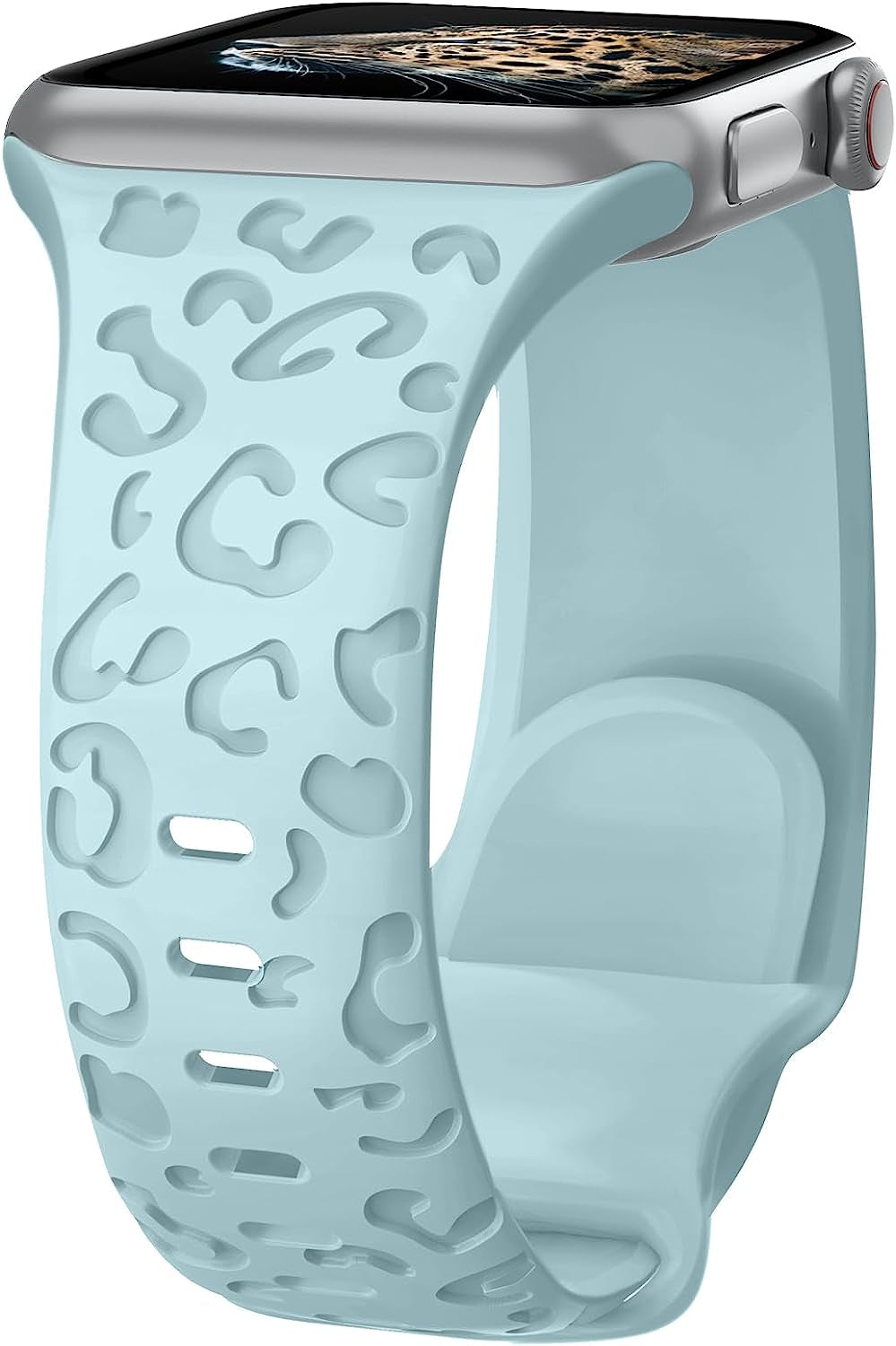 Leopard Engraved Silicone Watch Band for Apple Watch Band 38Mm 40Mm 41Mm 42Mm 44Mm 45Mm Women Men, Waterproof Cheetah Sport Strap Wristbands for Iwatch Series 8 7 6 SE 5 4 3 2 1  Alibaydoo Light Green 38MM/40MM /41MM 