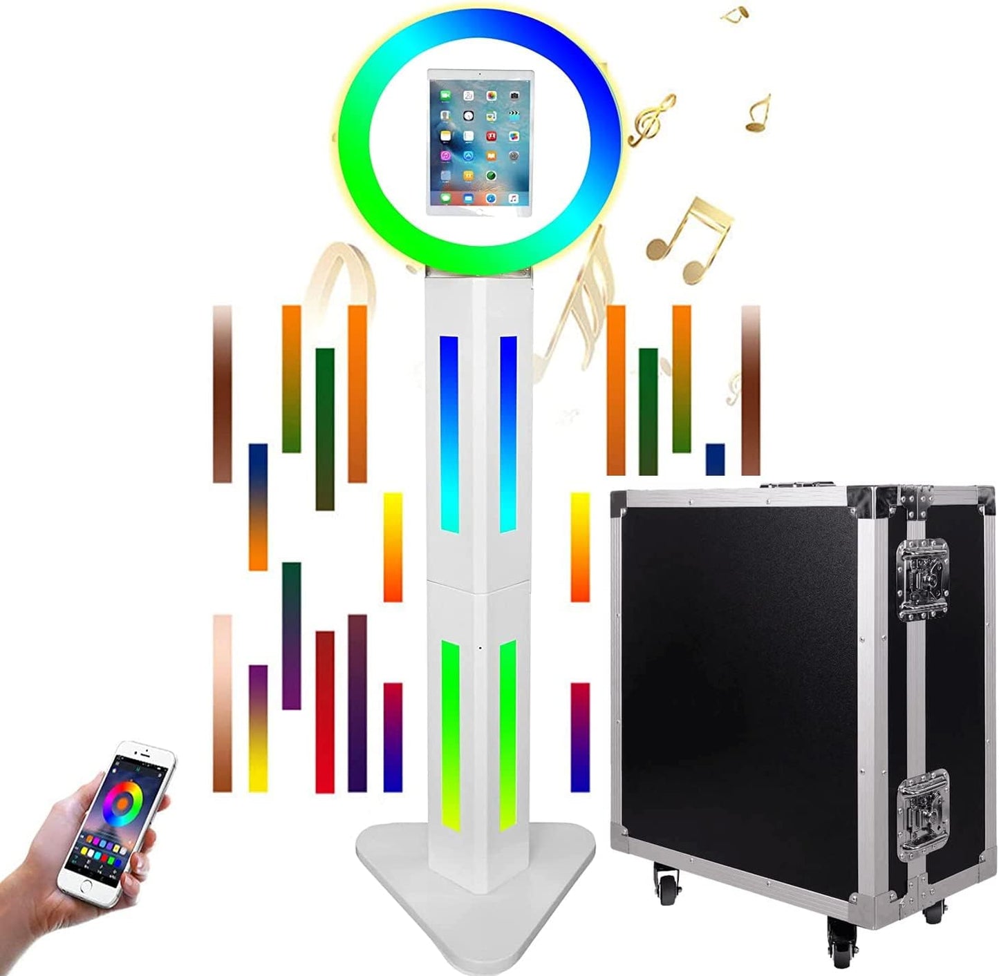 RXFSP Portable Photo Booth for 12.9" Ipad LCD Screen Selfie Machine Portable Metal Shell Adjustable Stand Photobooth Machine with RGB LED Ring Light for Wedding Halloween Christmas  RXFSP Rgb Light Box-white for 10.9/11"iPad+Flight Case 