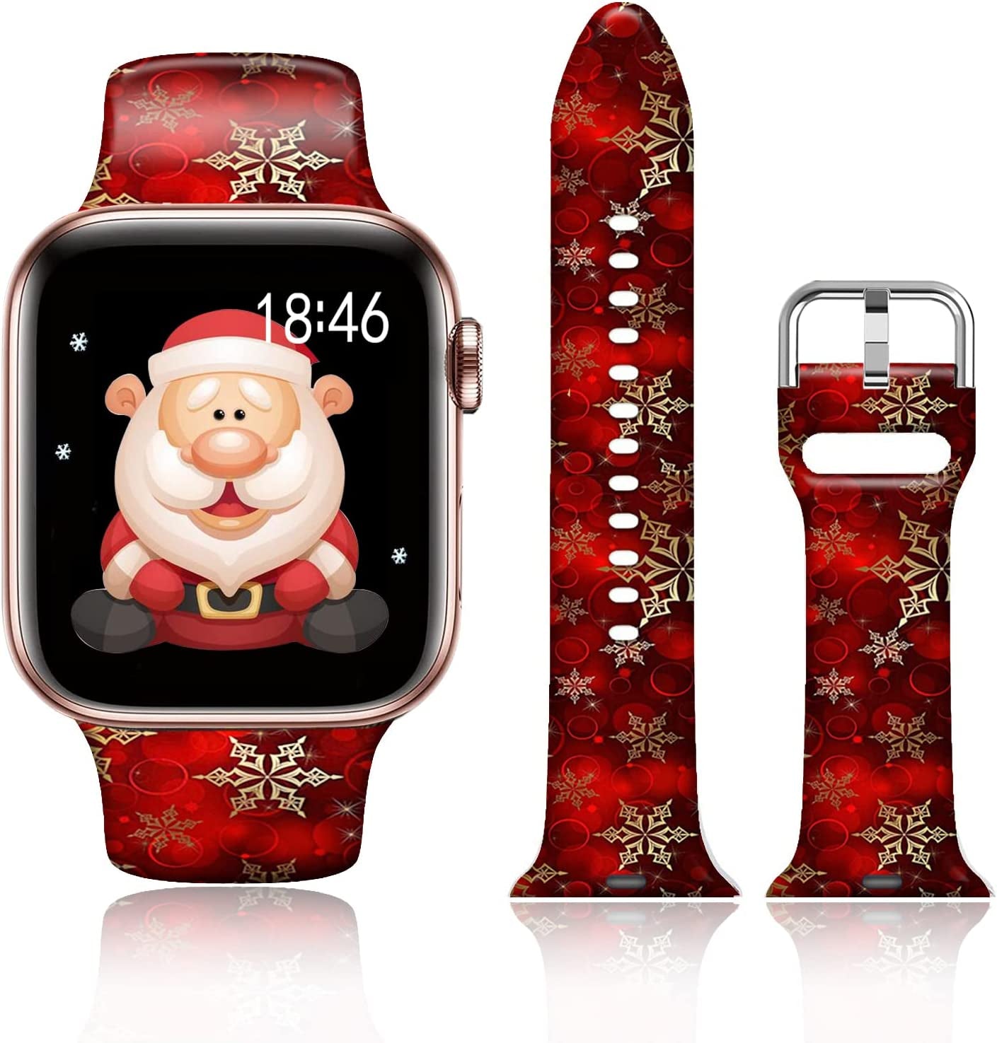 FTFCASE Silicone Floral Bands Compatible with Apple Watch 49Mm 45Mm 44Mm 42Mm, Gray Pattern Printed Soft Silicone Sport Strap Replacement for Iwatch SE Series 8 7 6 5 4 3 2 1 for Women Men Girls  FTFCASE Red Christmas 38mm/40mm/41mm 