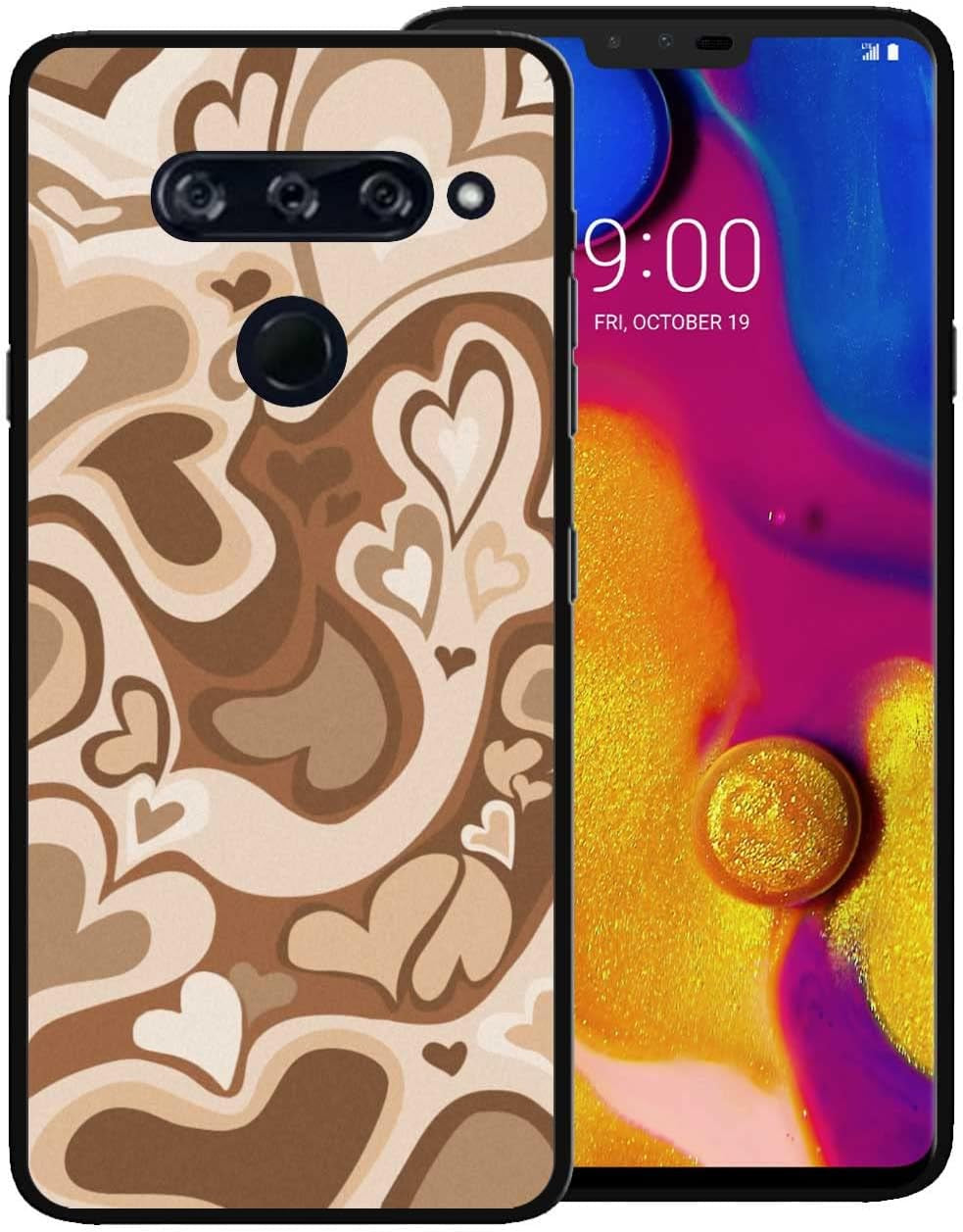 Zaztify Phone Case for LG V40 Thinq, Lovely Irregular Dark Pink Love Heart Lovecore Aesthetic Cute Pattern Shockproof Protective Anti-Slip Thin Slim Soft Phone Cover Shell  zaztify Brown Lovecore  