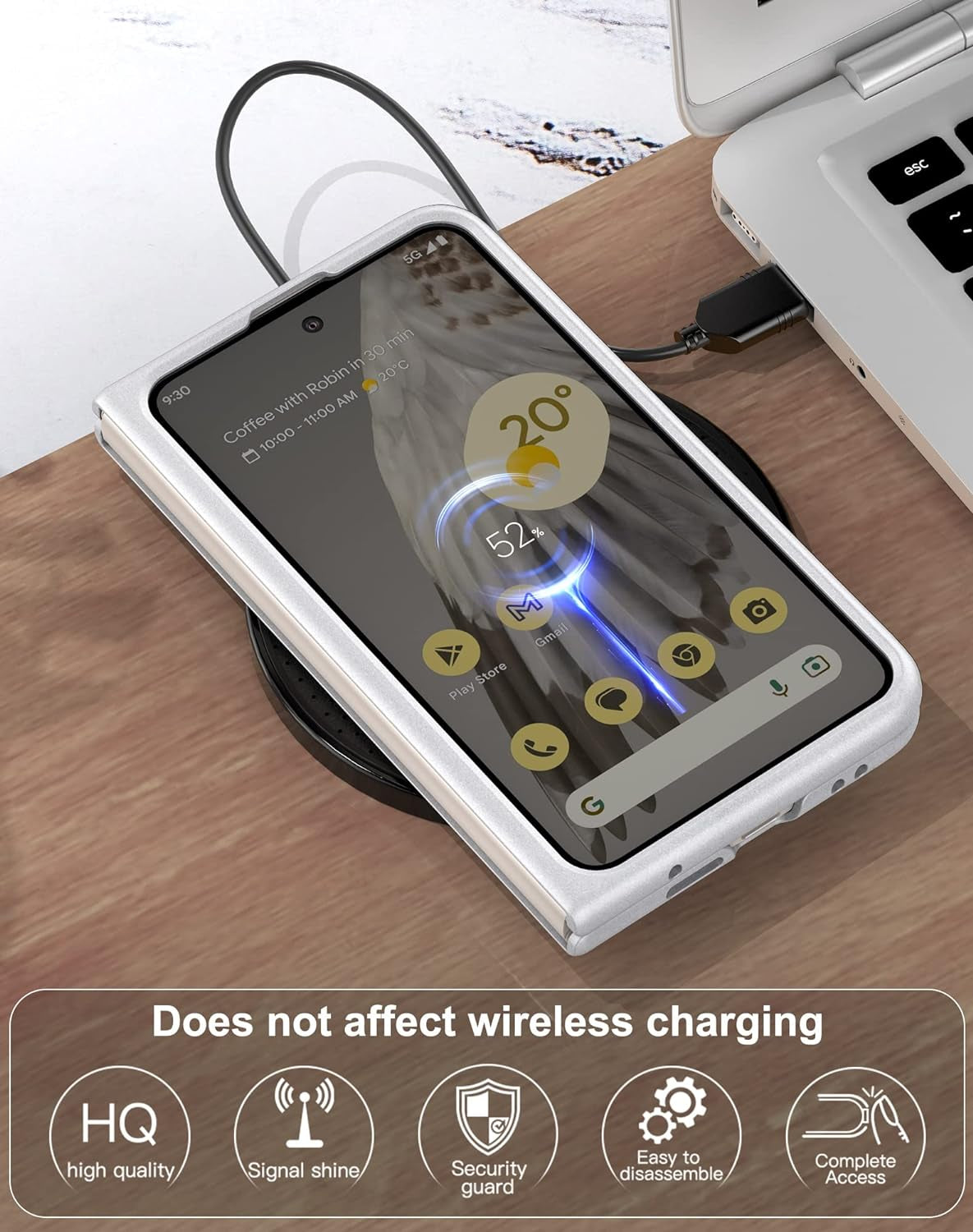 Eastcoo Slim Fit Case for Google Pixel Fold 2023, [Hard PC Back] [Frosted Feel] [Wireless Charging Support] Lightweight Shockproof Case Cover for Google Pixel Fold 5G, Silver  Eastcoo   