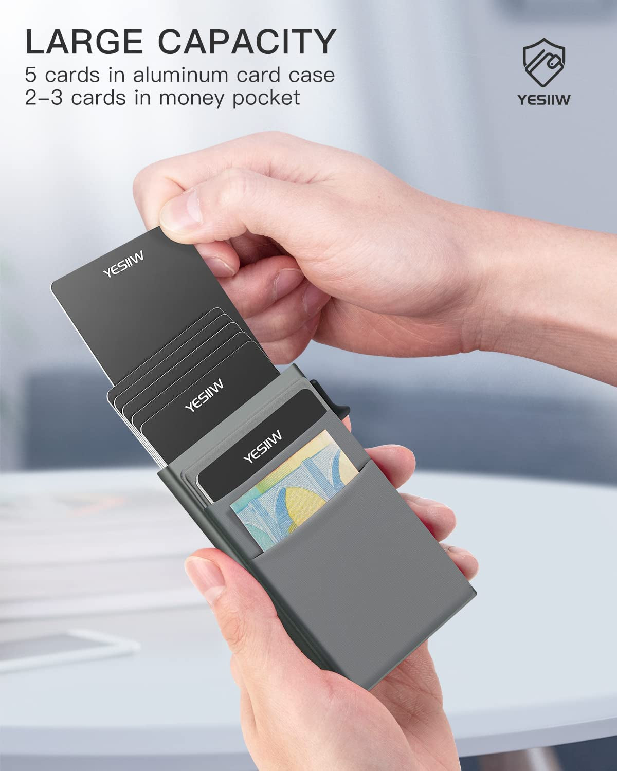 YESIIW Auto Pop up Credit Card Holder with Money Pocket | Minimalist Business Card Wallet RFID Blocking for Men | Smart Slim Aluminum Metal Debit Card Case Gifts for Dad Fathers | Space Gray  YESIIW   