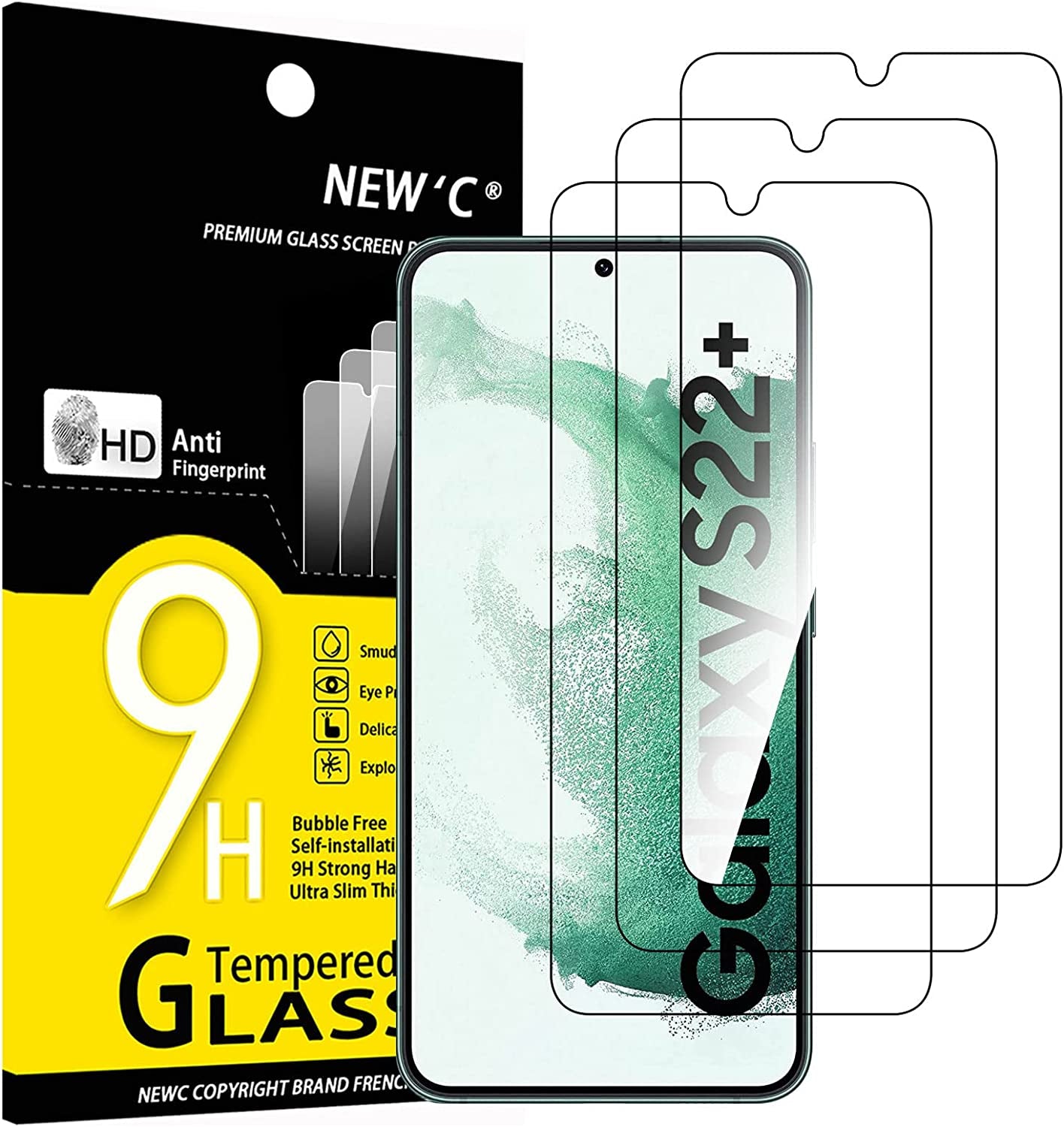 NEW'C [3 Pack] Designed for Samsung Galaxy S22 plus / S22 + Screen Protector Tempered Glass, Case Friendly Ultra Resistant  NEW'C   