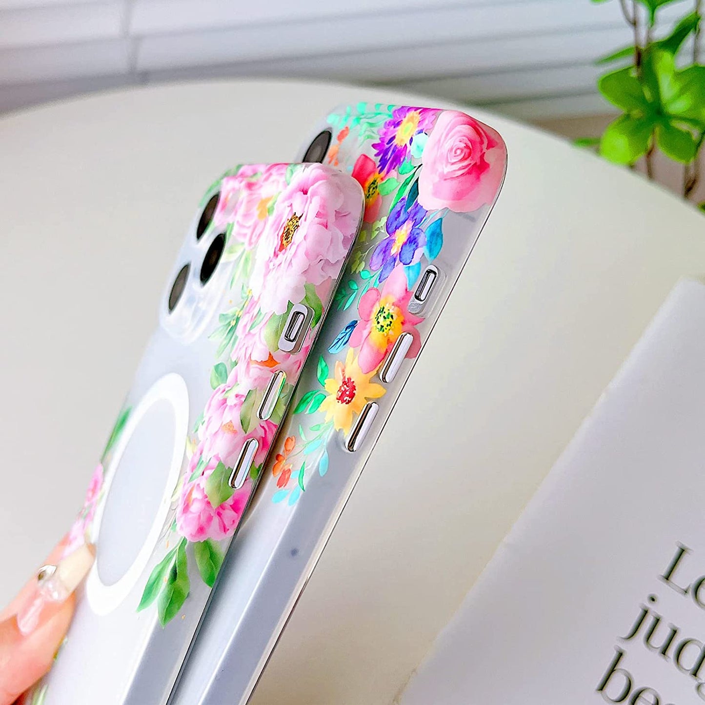 Yeddabox for Iphone 14 Pro Max Case Compatible with Magsafe, Floral Print Magnetic Translucent Matte Lens Camera Protection Flower Phone Case for Iphone 14 Pro Max for Women Girls - Pink  Yeddabox   