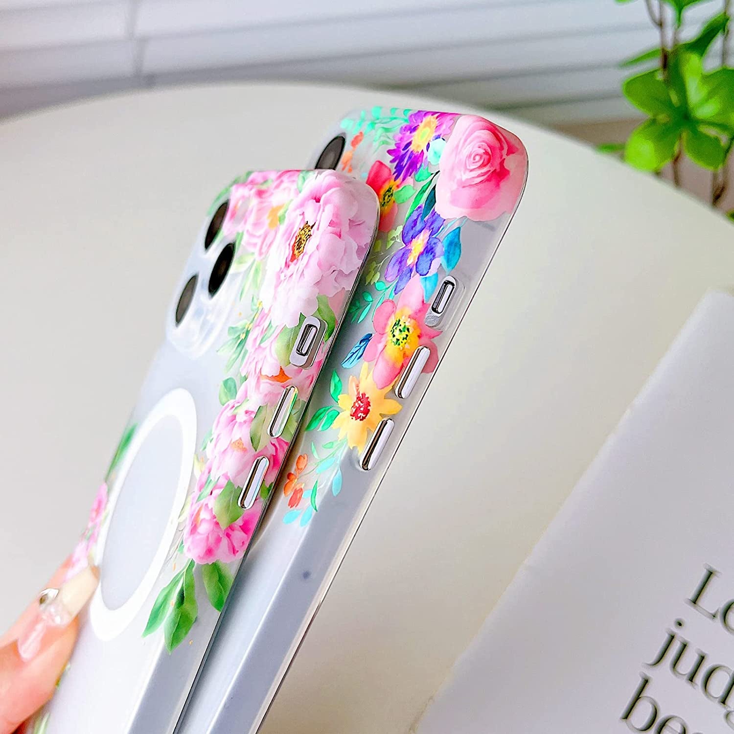 Yeddabox for Iphone 14 Pro Max Case Compatible with Magsafe, Floral Print Magnetic Translucent Matte Lens Camera Protection Flower Phone Case for Iphone 14 Pro Max for Women Girls - Pink  Yeddabox   