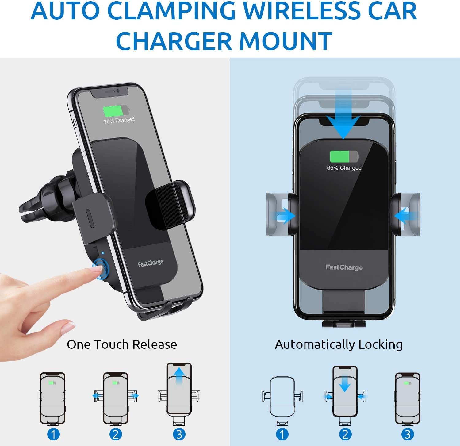 Wireless Car Charger, Chgeek 15W Fast Charging Auto Clamping Car Charger Phone Mount Phone Holder Fit for Iphone 14 13 12 11 Pro Max Xs, Samsung Galaxy S23 Ultra S22 S21 S20, S10+ S9+ Note 9, Etc  CHGeek   