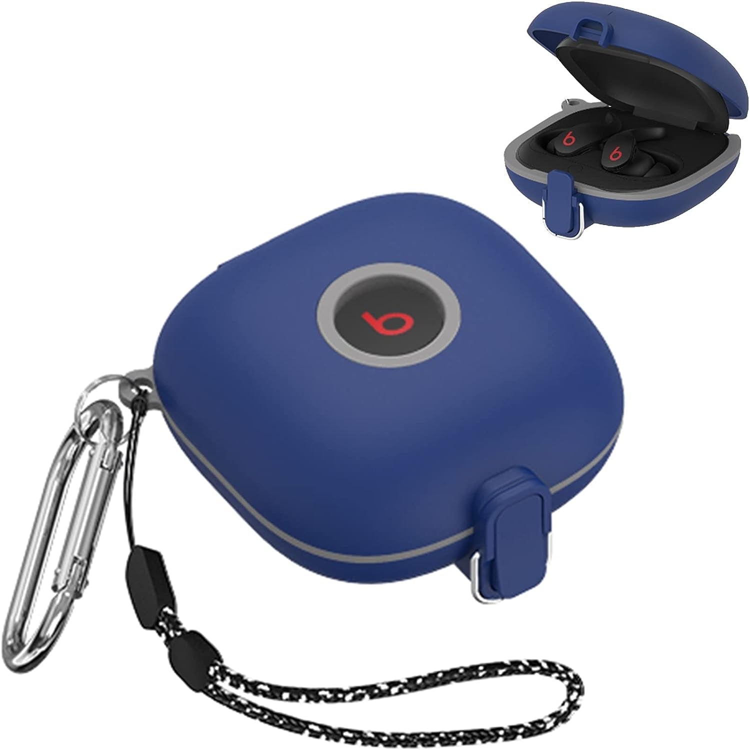 [Upgrade Secure Lock] Beats Fit Pro Case 2021, VAEKNVG Shock-Absorbing Protective Armor Cover for Beats Fit Pro Earbuds Accessories, TPU Hard Shell with Carabiner & Lanyard (Red)  VAEKNVG B-Blue  