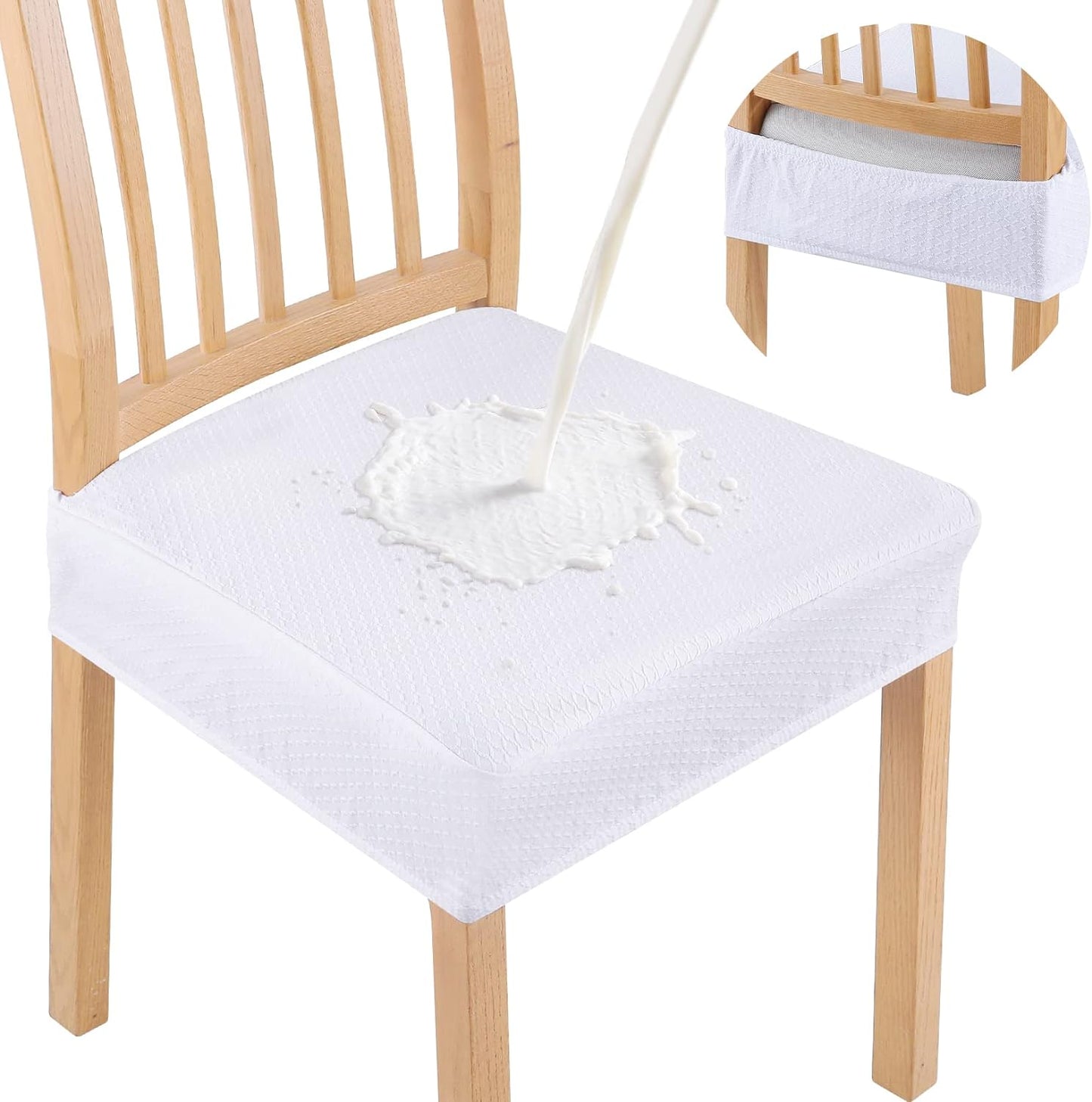 Smiry Waterproof Seat Covers for Dining Room Chairs Set of 4, Stretch Jacquard Removable Washable Chair Seat Slipcovers Protector, No Rear Covers, Beige  smiry White 8 