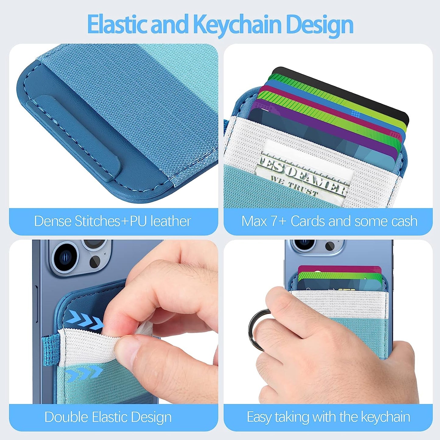 Magnetic Card Wallet Holder for Apple Magsafe, Magsafe Wallet for Iphone 14 Iphone 13 Iphone 12 Magsafe Leather Wallet, Magnetic Card Holder for Back of Iphone 14/13/ 12 Series, Fit 7 Cards, Blue  ExtreLife   