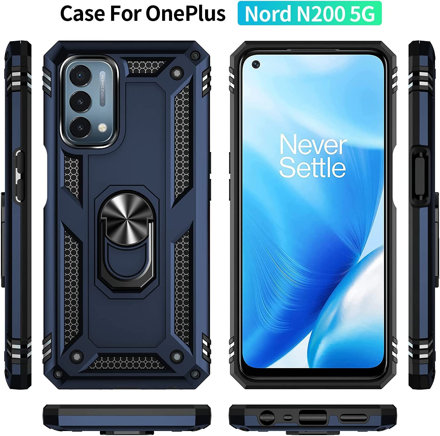 SKTGSLAMY for Oneplus Nord N200 5G Case,With Screen Protector,[Military Grade] 16Ft. Drop Tested Cover with Magnetic Kickstand Car Mount Protective Case for Oneplus Nord N200 5G, Blue  SKTGSLAMY   