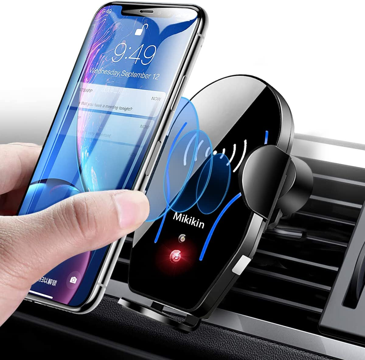 Wireless Car Charger Mount, Mikikin Auto-Clamping Qi 10W 7.5W Fast Charging Car Phone Holder Air Vent Compatible with Iphone 14 13 12 Pro Max Mini 11 XR XS X, Samsung Galaxy S23 S22 S21+ S10+ Note 20  Mikikin   