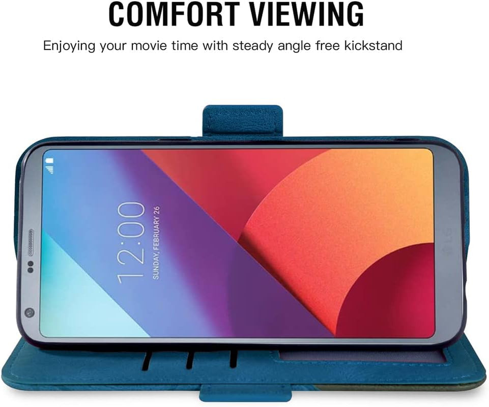 Asuwish Compatible with LG G6 Wallet Case and Tempered Glass Screen Protector Leather Flip Cover Card Holder Stand Cell Phone Cases for LGG6 Thinq LG6 Thin Q G 6 plus G6+ 6G VS988 H872 Women Men Blue  Asuwish   