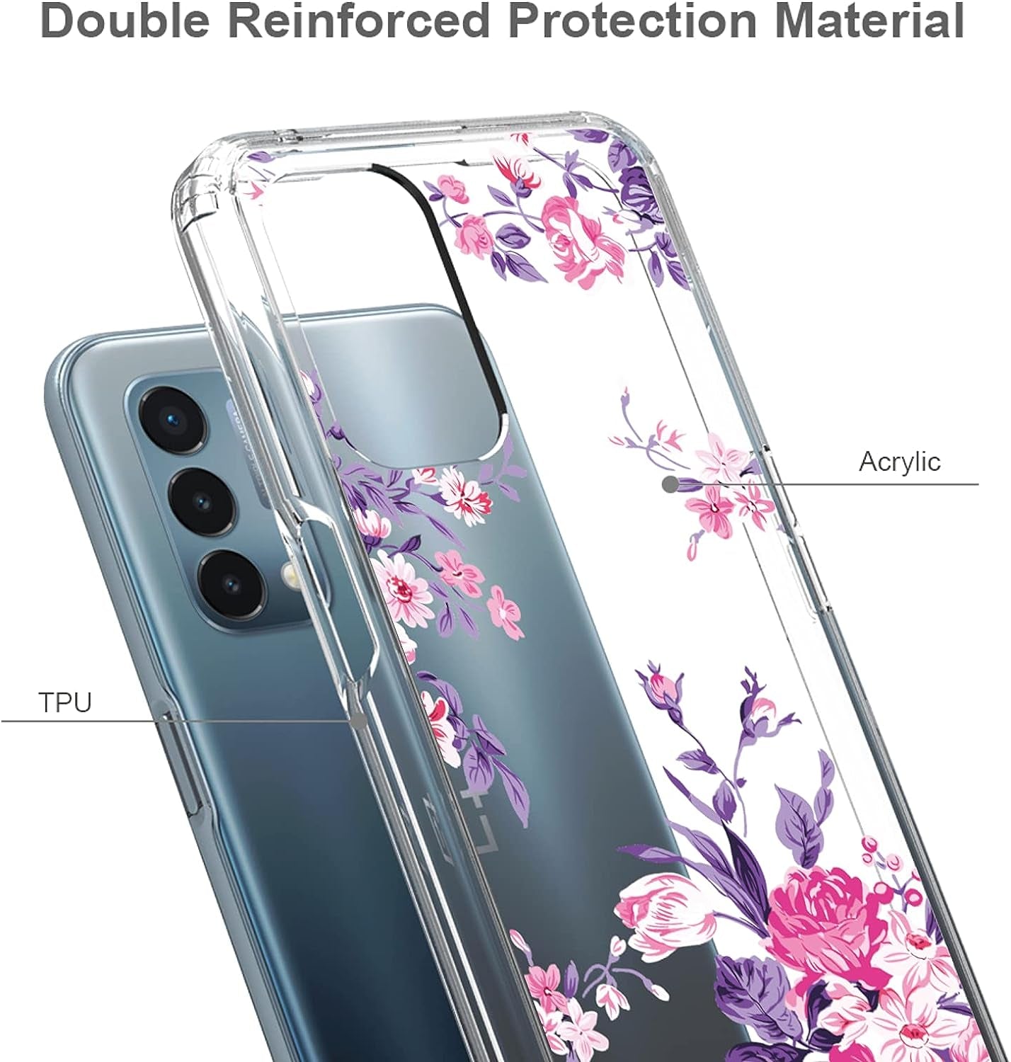 Kowauri Case for Oneplus Nord N200 5G,Flower Pattern Hard PC Back Clear Slim TPU Bumper Shockproof Protective Cover Case for Oneplus Nord N200 5G (Purple)  Kowauri   