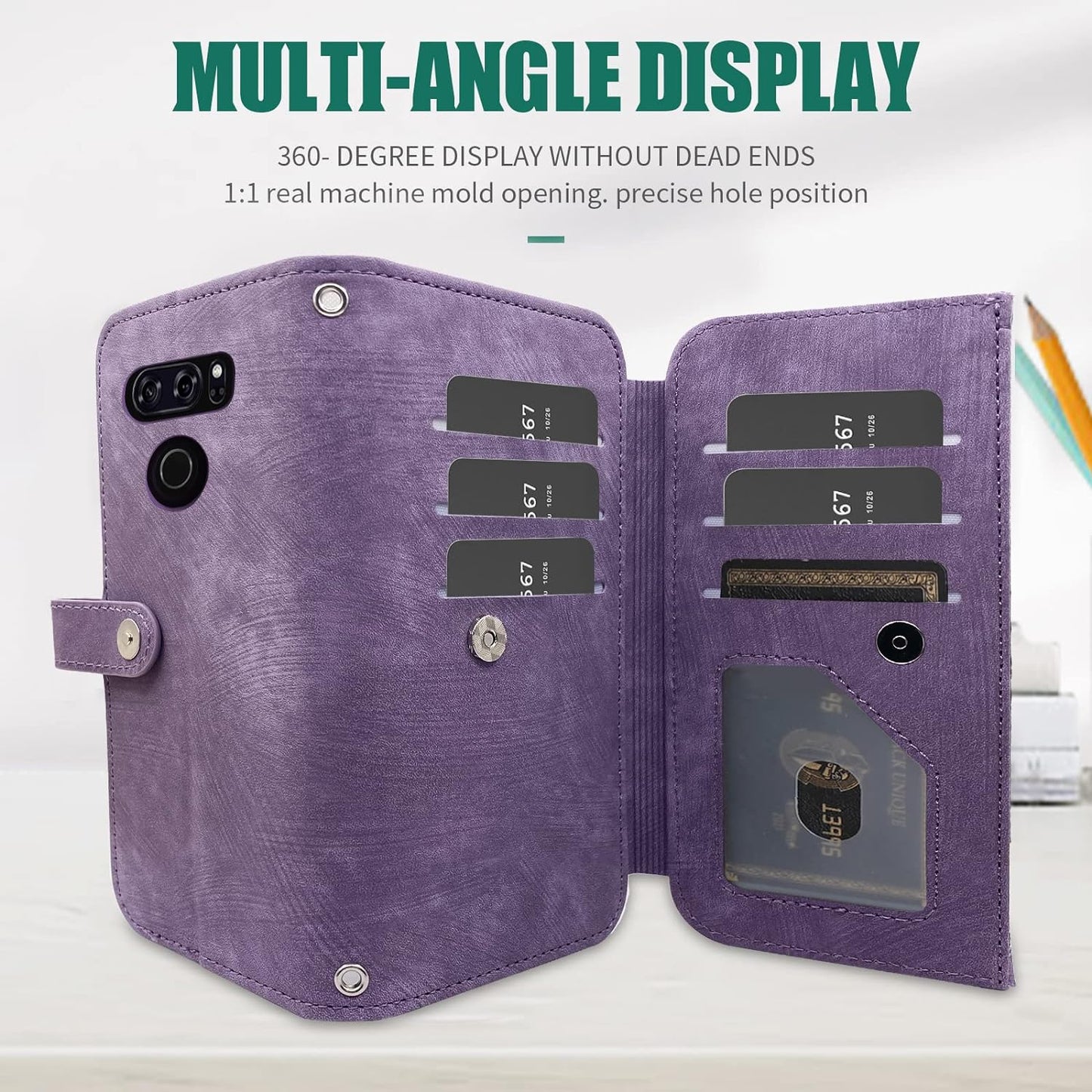 Compatible with LG V35 Thinq V30 plus Wallet Case Flip Credit Card Holder Cell Phone Cover for Folio Purse Lanyard Wrist Strap Rugged Slot Mobile LGV30 LGV35 LG30 LG35 V 30 35 V30+ V30S H931 Purple  Furiet   