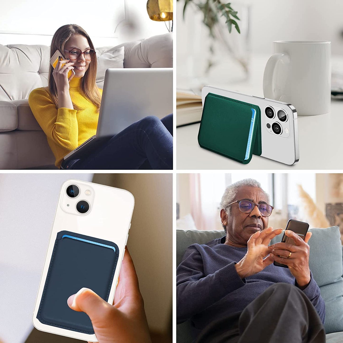 Phone Card Holder, Leather Phone Wallet Stick On, Stretchy Card Holder for Back of Phone Credit Card Holder (Black)  MOONS   