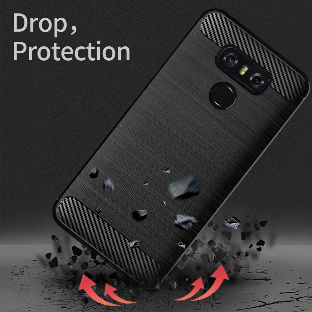 EGALO LG G6 Silicone Case, LG G6 plus Black Case Slim Thin Soft Skin Carbon Fiber Flexible TPU Anti-Scratch Shock Absorption Lightweight Rubber Protective Cases for LG G6 Plus,Brushed Black  EGALO   