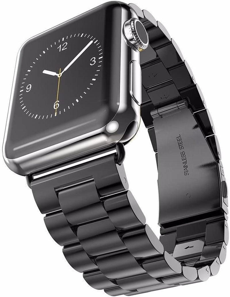 U191U Band Compatible with Apple Watch Stainless Steel Wristband Metal Buckle Clasp Iwatch 38Mm 40Mm 41Mm Strap Bracelet for Apple Watch Series 7/6/5/4/3/2/1 Sports Edition (Silver/Gold, 38/40/41MM)  U191U Black 42mm/44mm/45mm 