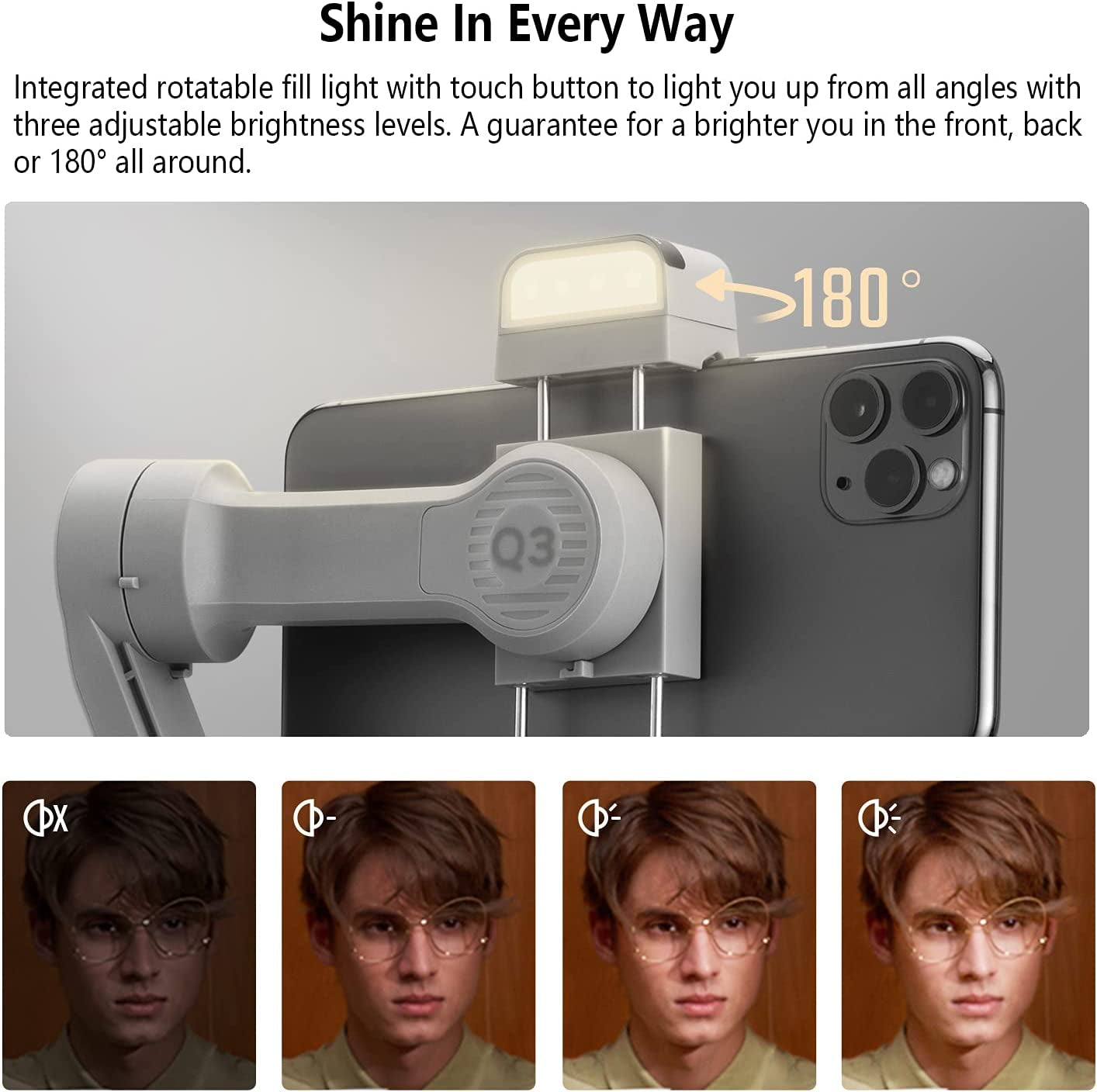 Zhi Yun Smooth Q3 Combo, Handheld 3-Axis Smartphone Gimbal Stabilizer with Grip Tripod LED Fill Light Protective Case Foldable Phone Stabilizer for Iphone & Android  zhi yun   