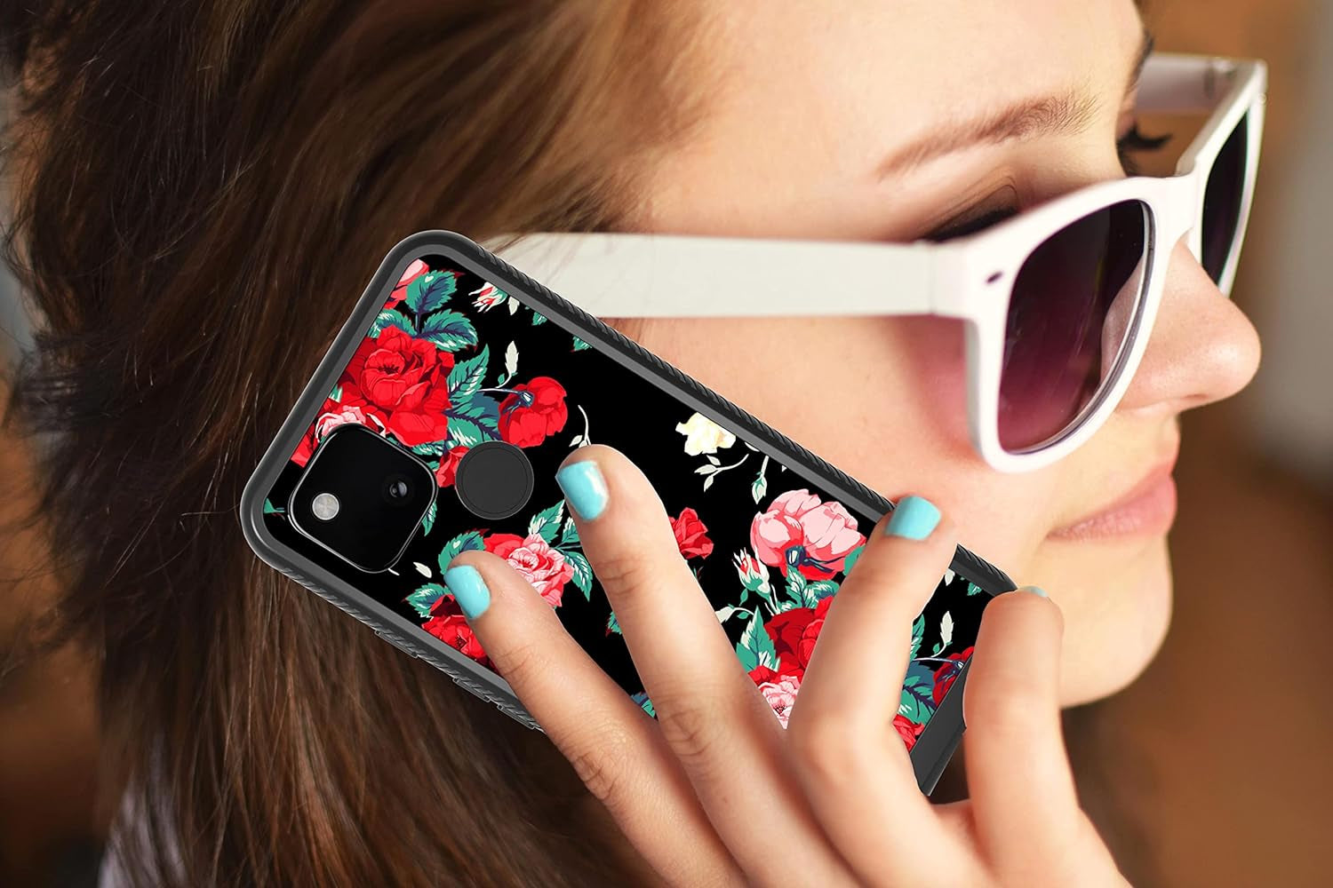 MGAH Pixel 4A 5G Case with Roses Design,Google Pixel 4A 5G Phone Case,Hybrid Triple Layer Armor Protective Cover Flexible Sturdy Anti-Scratch Shockproof Cute Case for Women and Girls-Flowers/Black  MGAH   