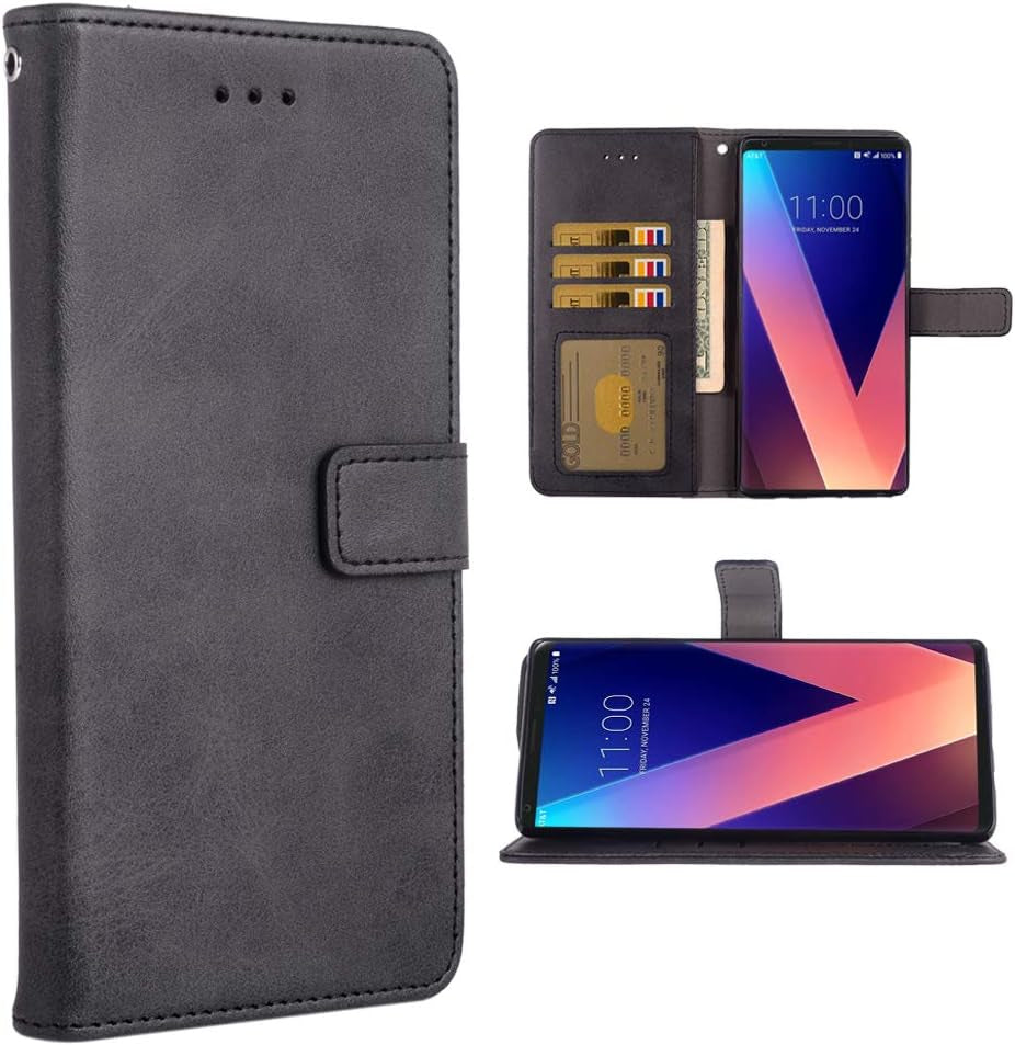 Phone Case for LG V35 Thinq V30 plus Folio Flip Wallet Case,Pu Leather Credit Card Holder Slots Full Body Protection Kickstand Protective Phone Cover for LGV30 LGV35 Thin Q LG30 LG35 V35Thinq Black  Asuwish   