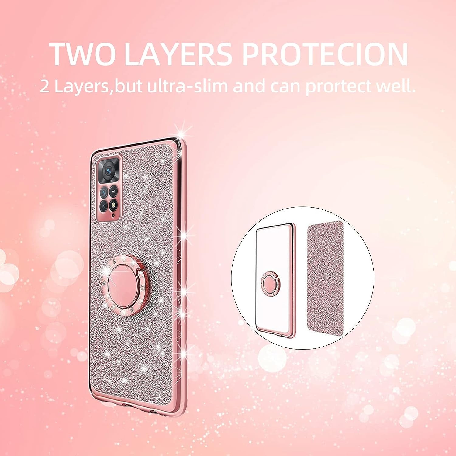 TSAYGFK for Xiaomi Redmi Note 11 Pro 5G Case for Women Glitter Crystal Soft Stylish Clear TPU Luxury Bling Cute Protective Cover with Kickstand Strap for Redmi Note 11 Pro 5G/4G (Glitter Rose)  TSAYGFK   