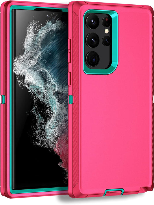 MXX Galaxy S22 Ultra Case - Heavy Duty Shockproof Rugged Bumper, Full Protection Dust Proof Cover, 6.8" (Pink/Light Blue)  Mxx Accessories llc   