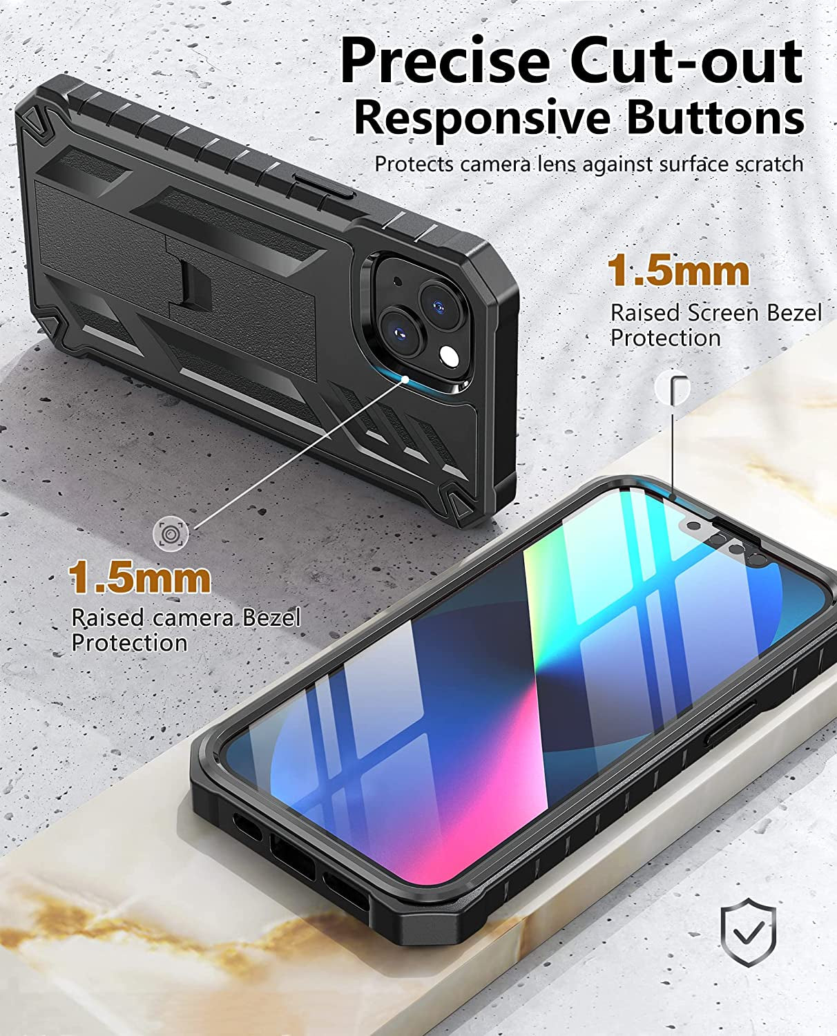 For Iphone 13-14 Case Protective Cover: Heavy Duty Military Grade Hard Protection with Belt Clip | Shock Proof Grip Durable Design Iphone 13 Cell Phone Case with Built-In Kickstand (Belt-Clip Black)  DAMAI   