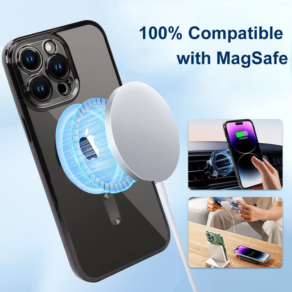 ZIYE Magnetic Case for Iphone 14 Pro Max Case [Compatible with Magsafe] Camera Lens Protector Plating Luxury Cover for Women Men Clear Soft TPU Shockproof Protective Phone Case - Black  ZIYE   